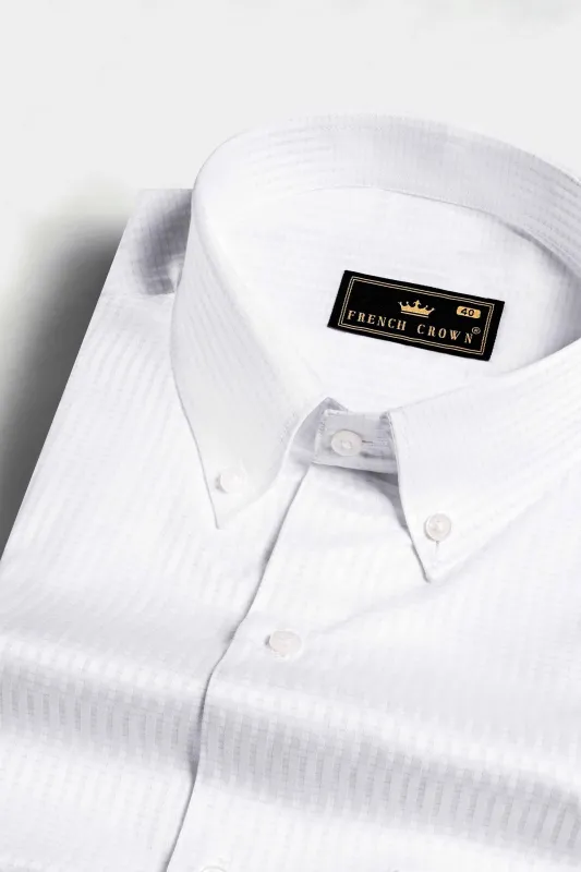 Bright White Dobby Textured Premium Giza Cotton Button Down Shirt sold by French Crown