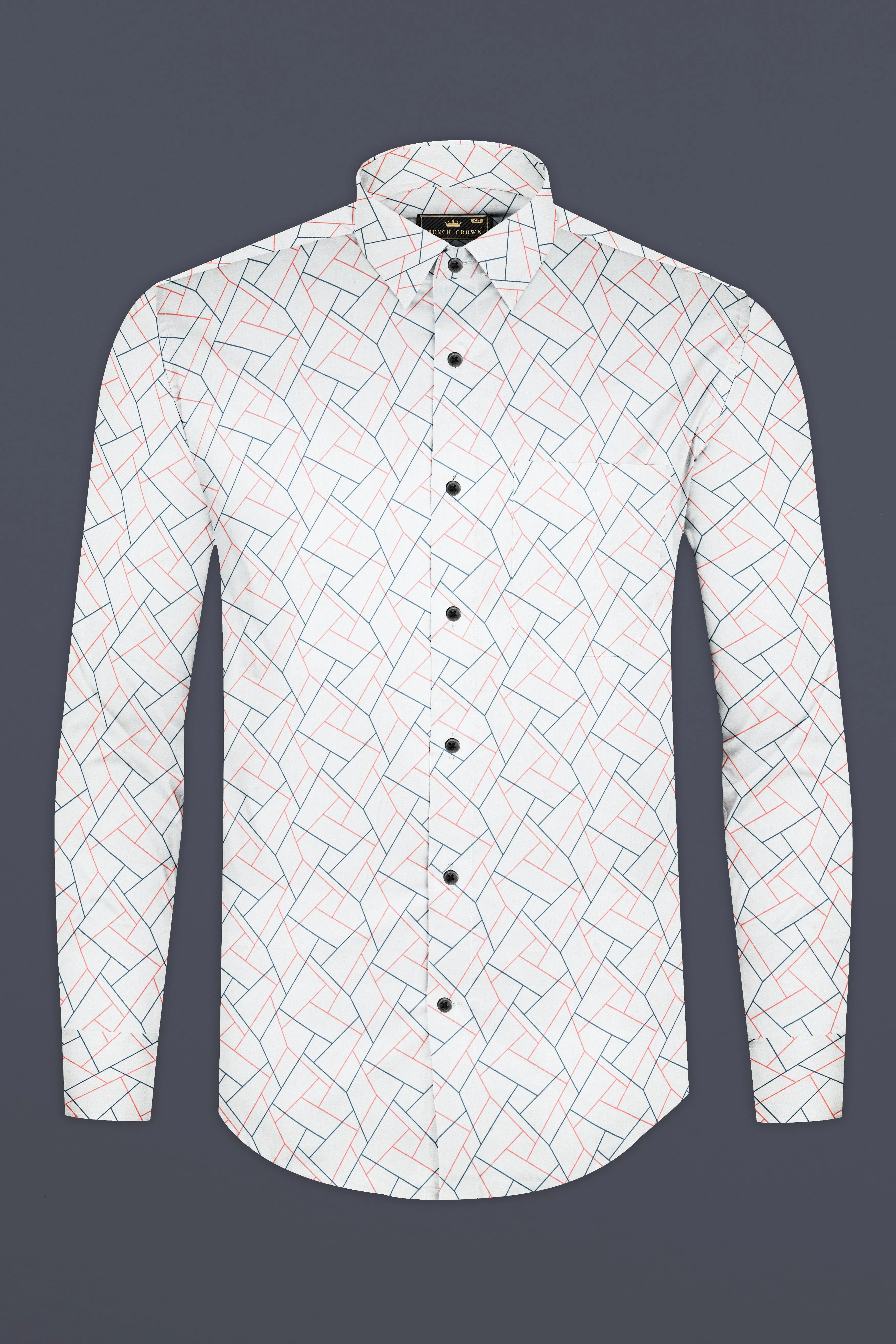 Nickel Grey and Petite Pink Geometric Print Subtle Sheen Super Soft Premium Cotton Shirt sold by French Crown product image thumbnail 4