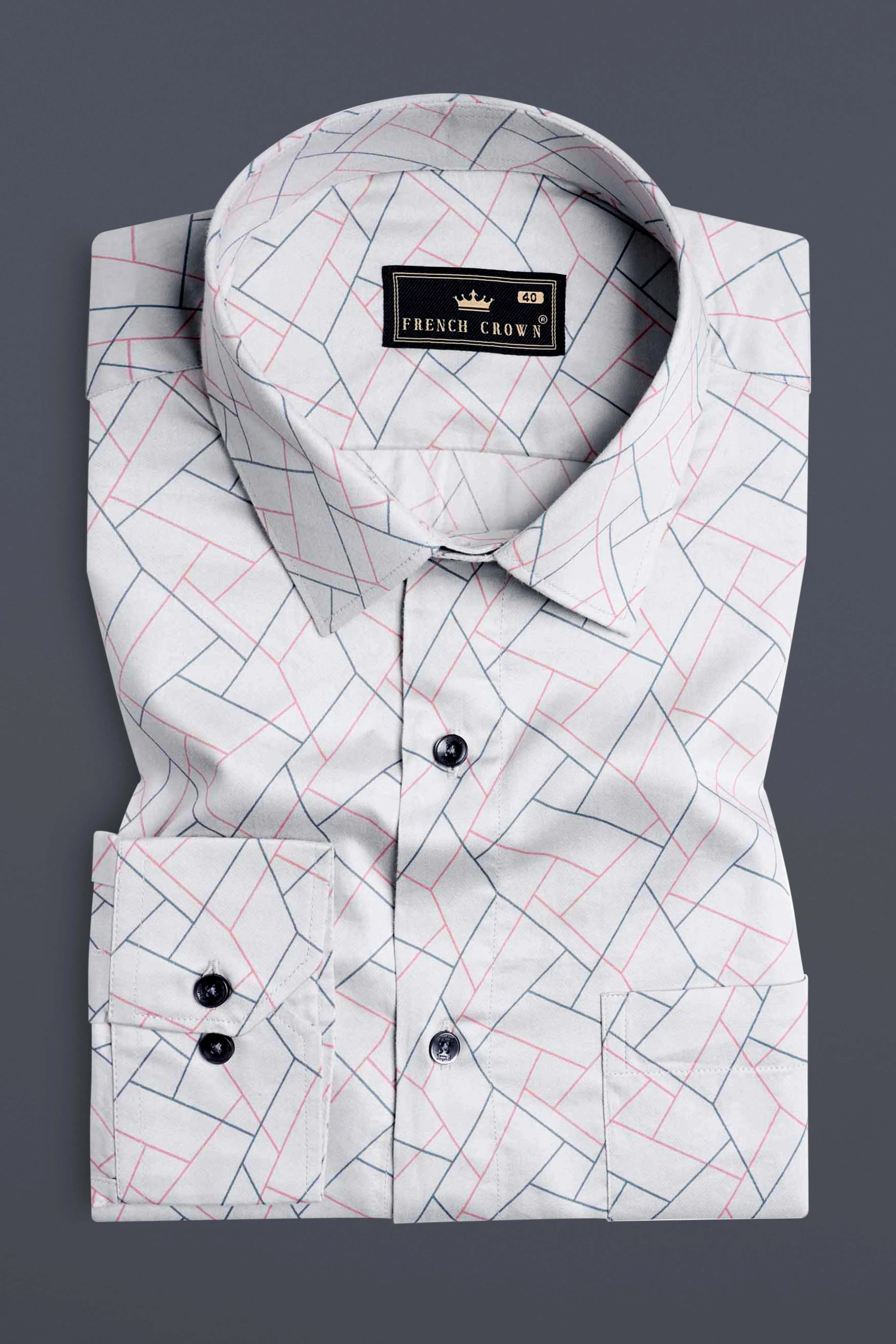 Nickel Grey and Petite Pink Geometric Print Subtle Sheen Super Soft Premium Cotton Shirt sold by French Crown product image thumbnail 3