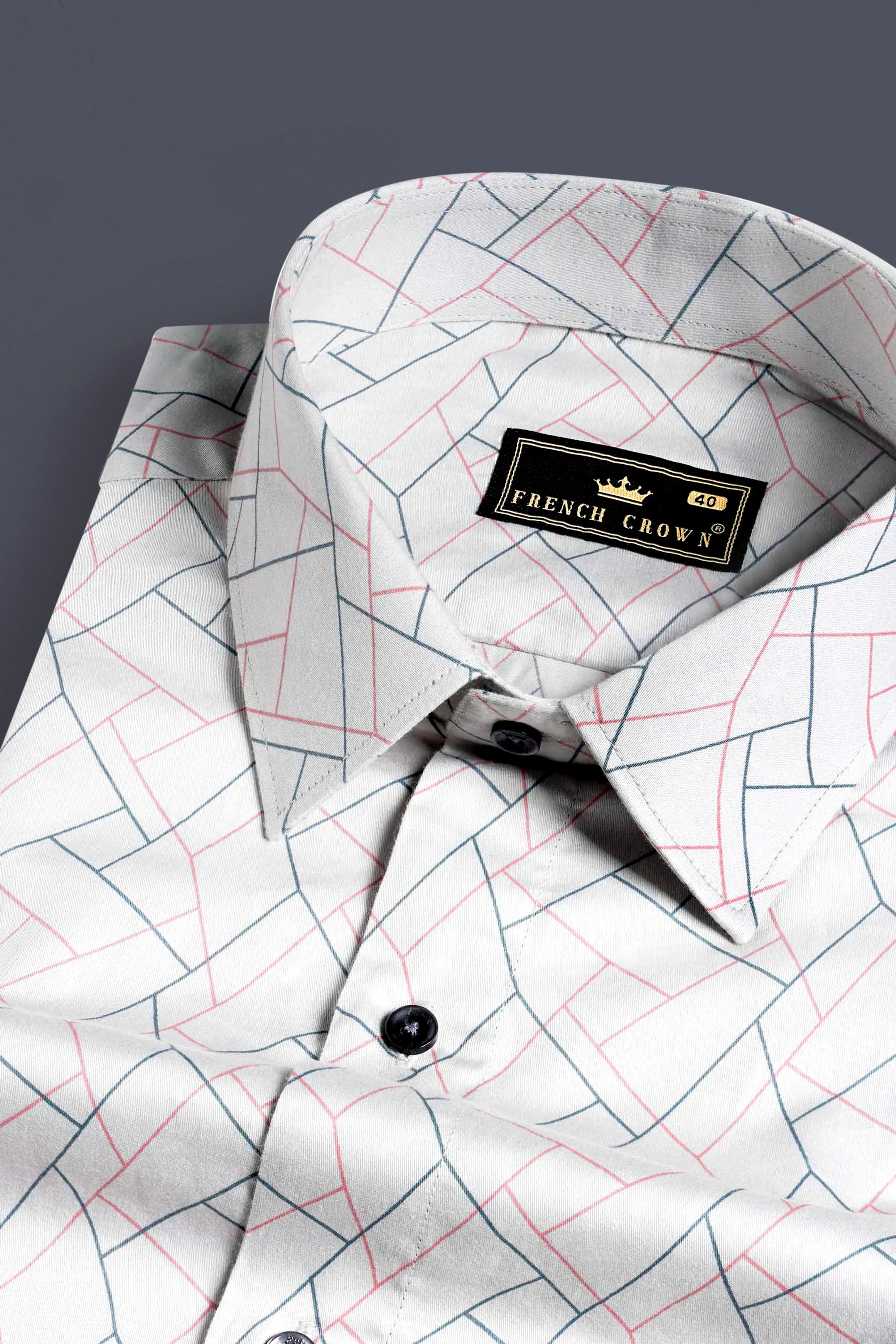 Nickel Grey and Petite Pink Geometric Print Subtle Sheen Super Soft Premium Cotton Shirt sold by French Crown