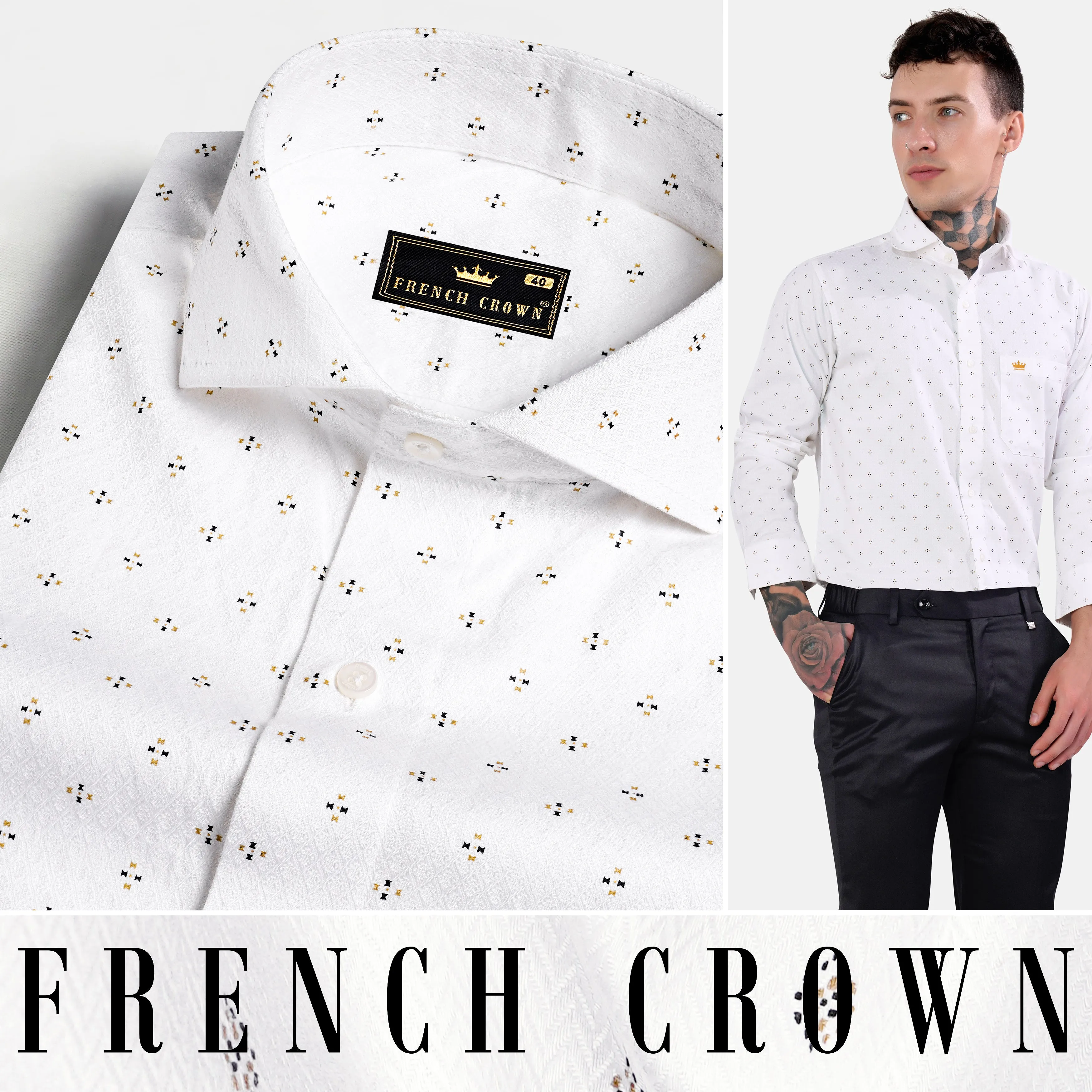 Bright White Dobby Textured Premium Giza Cotton Shirt sold by French Crown product image thumbnail 4