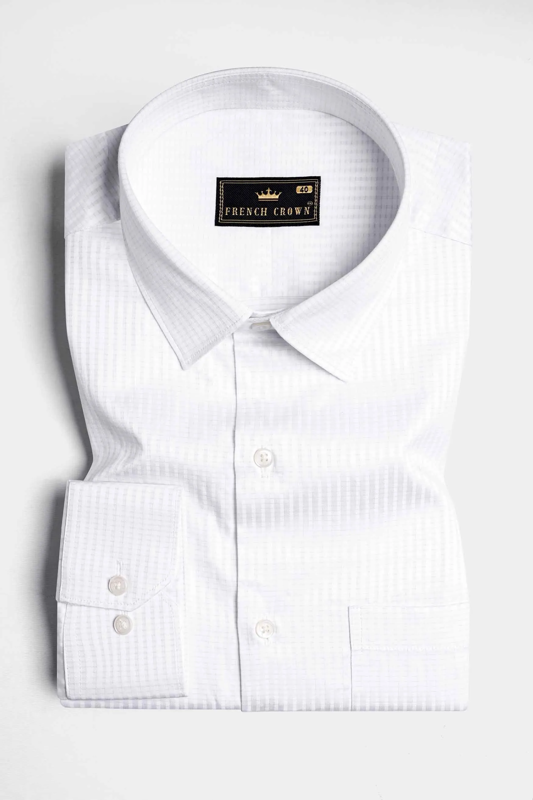 Bright White Dobby Textured Premium Giza Cotton Shirt sold by French Crown product image thumbnail 3