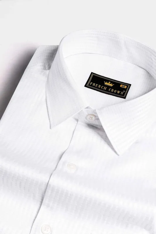 Bright White Dobby Textured Premium Giza Cotton Shirt sold by French Crown