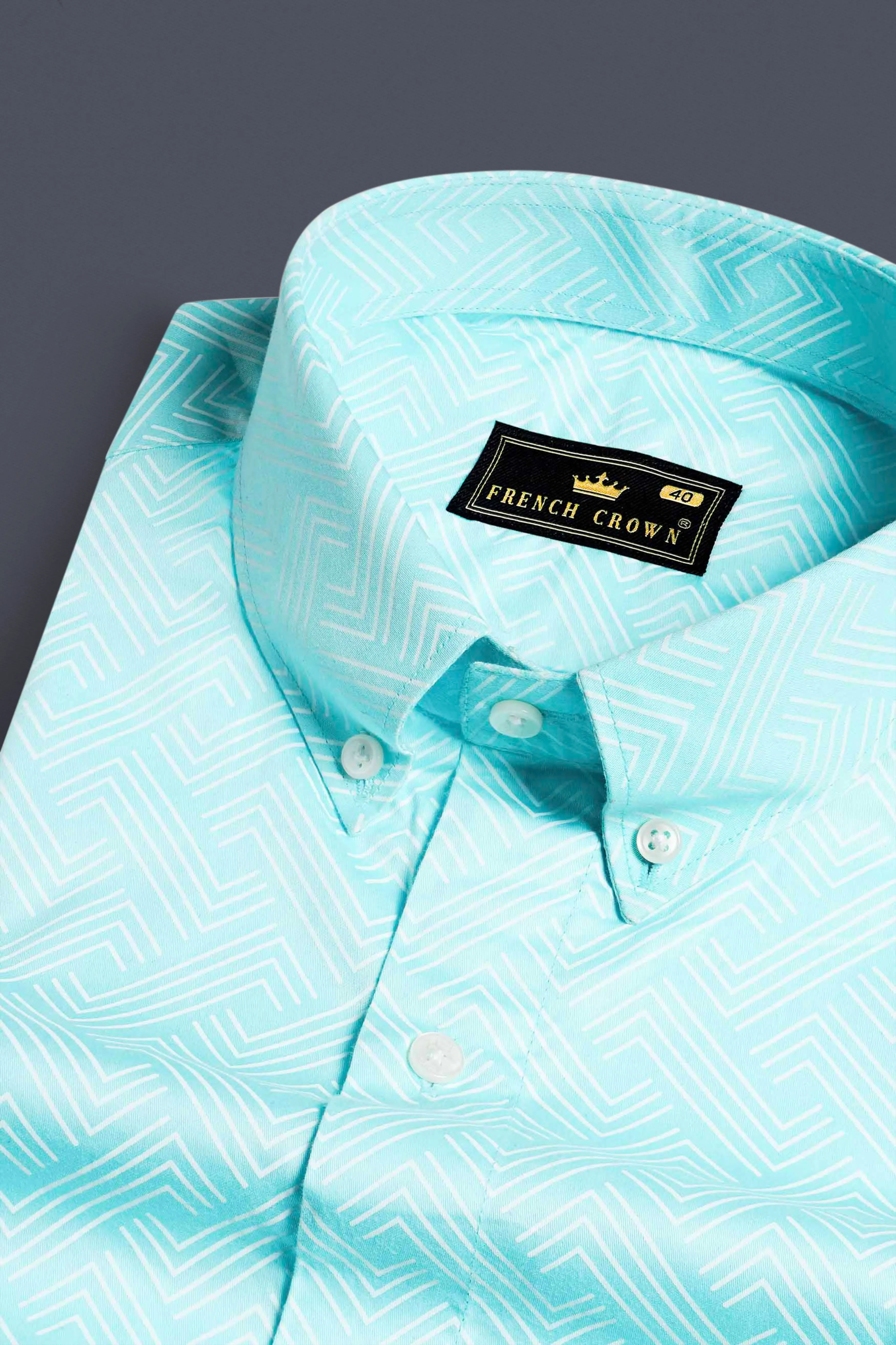 Charlotte Blue and White Printed Subtle Sheen Super Soft Premium Cotton Shirt sold by French Crown