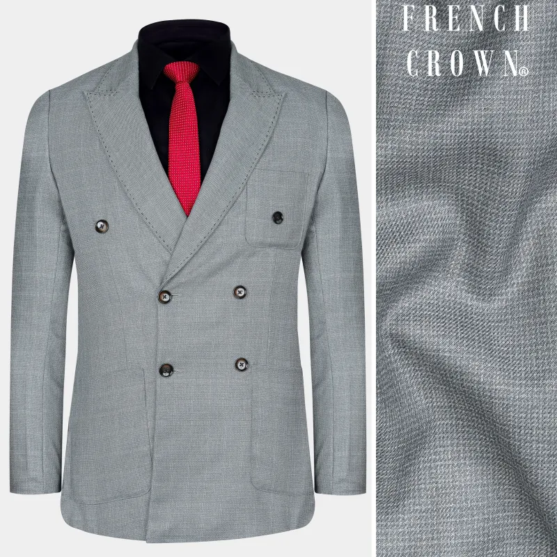 Oslo Gray Double Breasted Wool Rich Sports Blazer sold by French Crown
