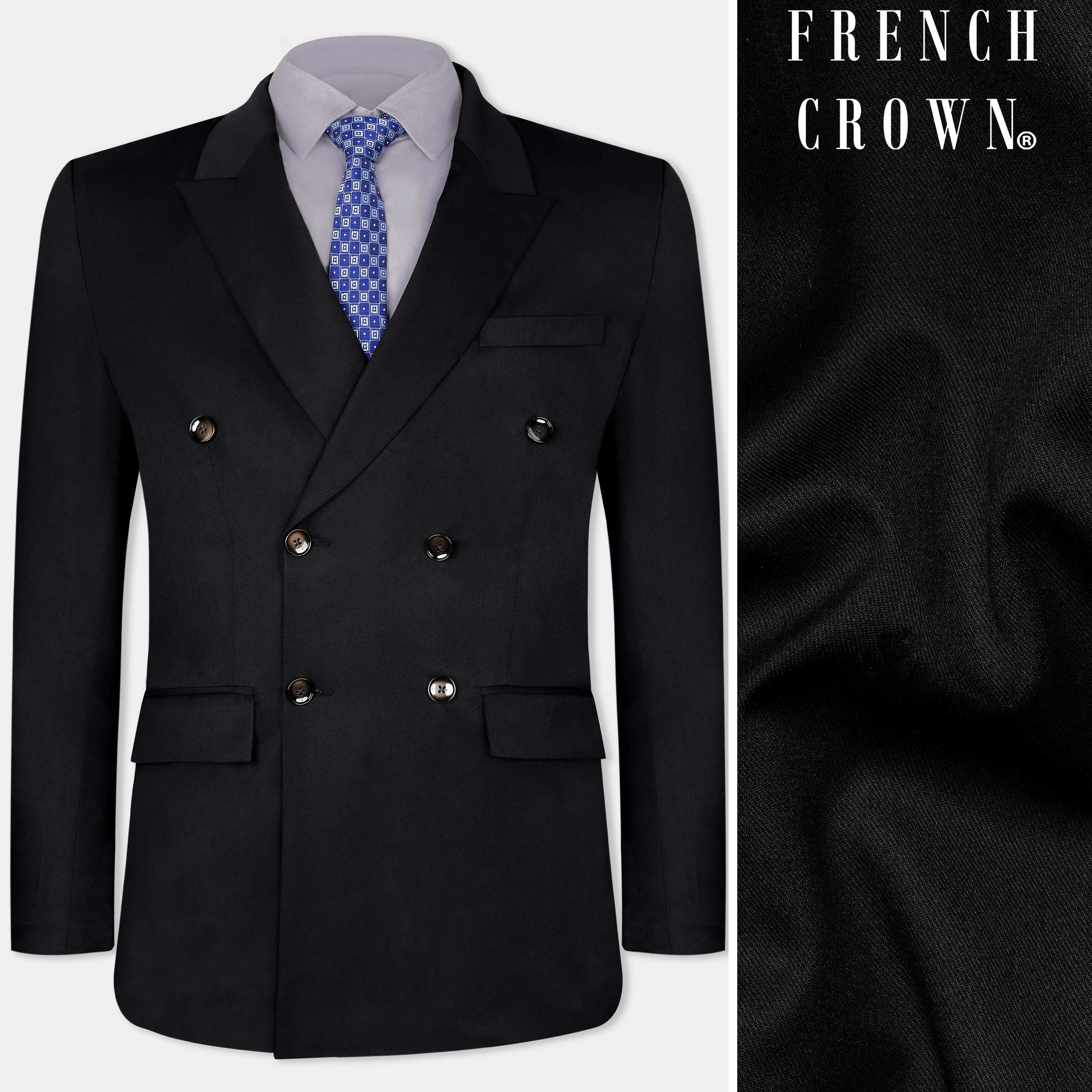 Jade Black Wool Rich Double Breasted Blazer sold by French Crown