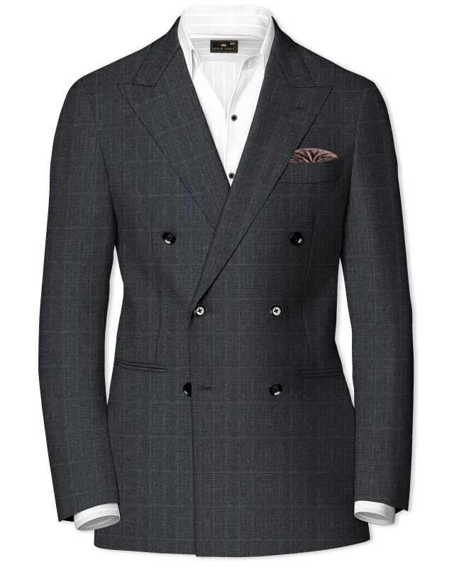Flint Gray Subtle Checkered Wool Rich Double Breasted Blazer sold by French Crown