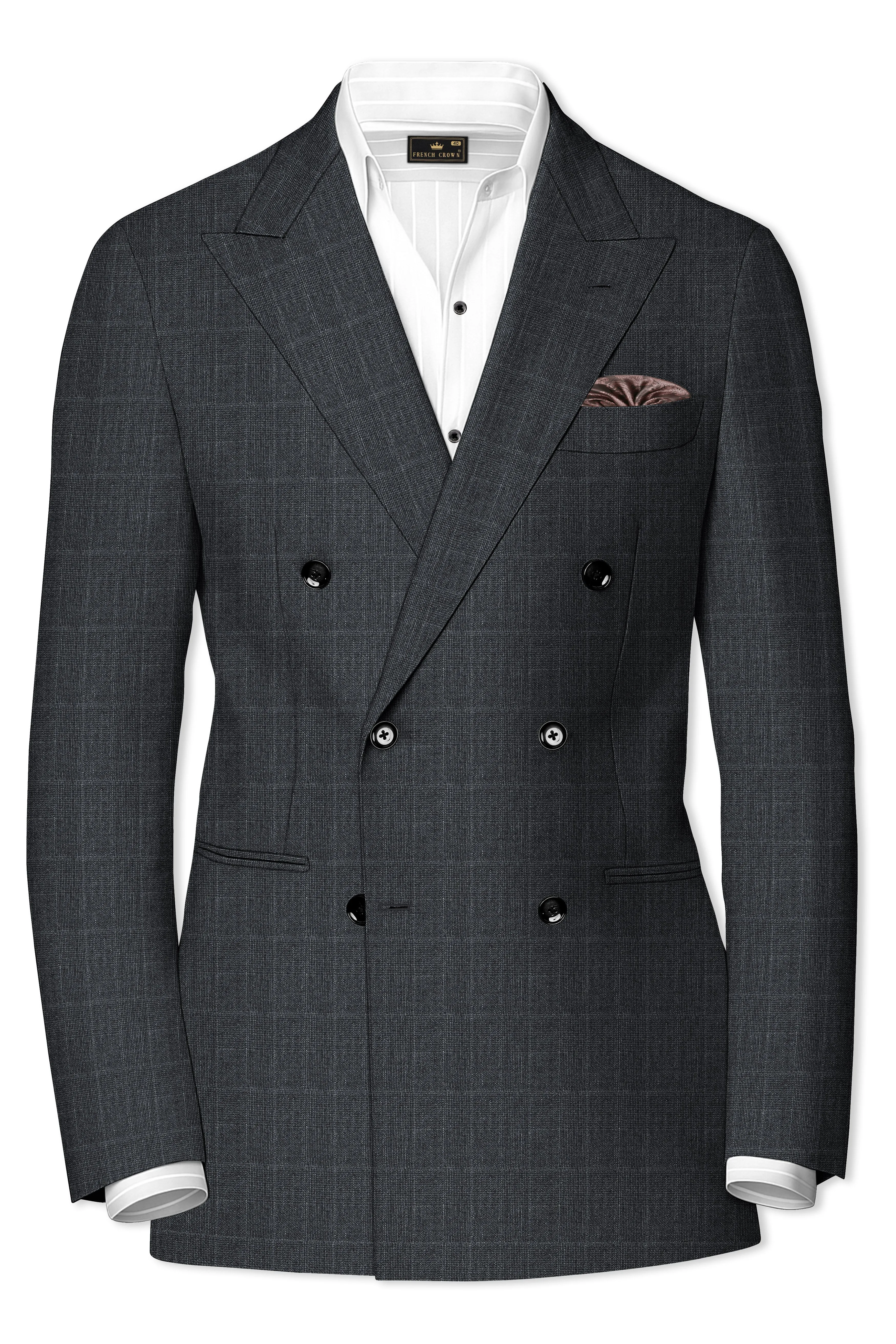 Flint Gray Subtle Checkered Wool Rich Double Breasted Blazer sold by French Crown product image thumbnail 2