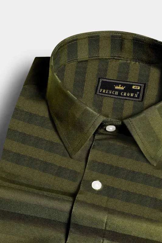 Hemlock Green Striped Dobby Textured Premium Giza Cotton Shirt sold by French Crown
