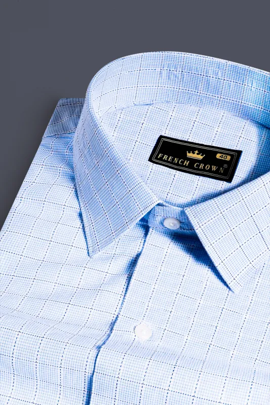 Carolina Blue Checkered Dobby Textured Premium Giza Cotton Shirt sold by French Crown