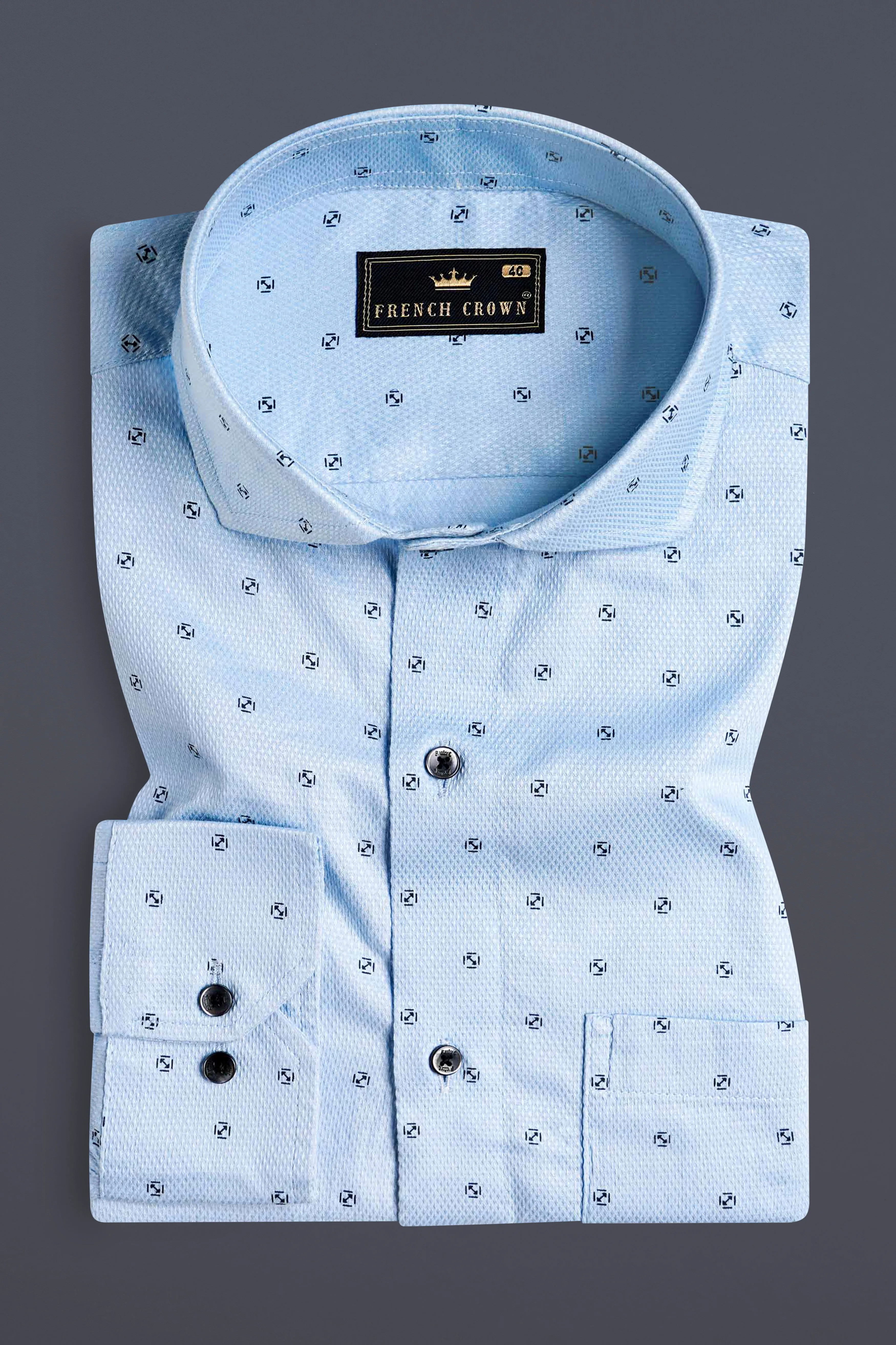 Carolina Blue Dobby Textured Premium Giza Cotton Shirt sold by French Crown product image thumbnail 3
