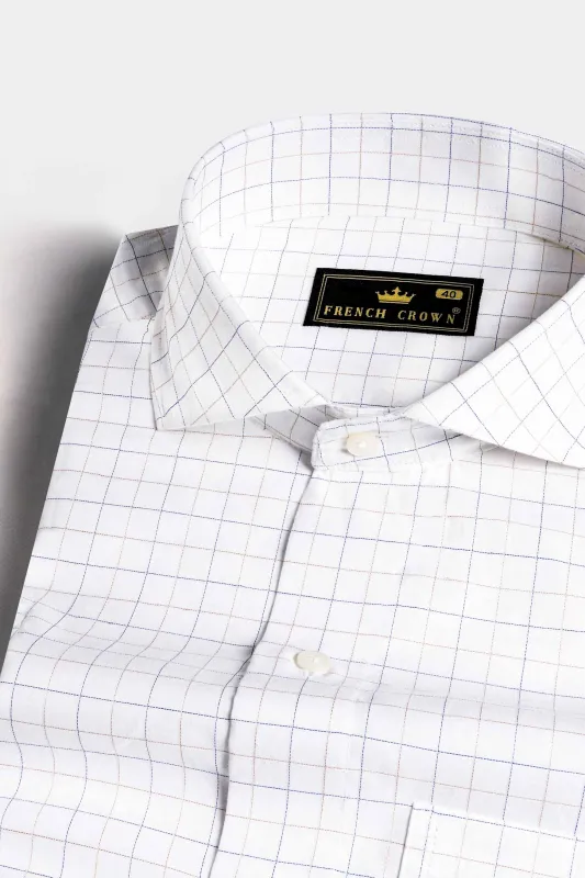 Bright White Checkered Dobby Textured Premium Giza Cotton Shirt sold by French Crown
