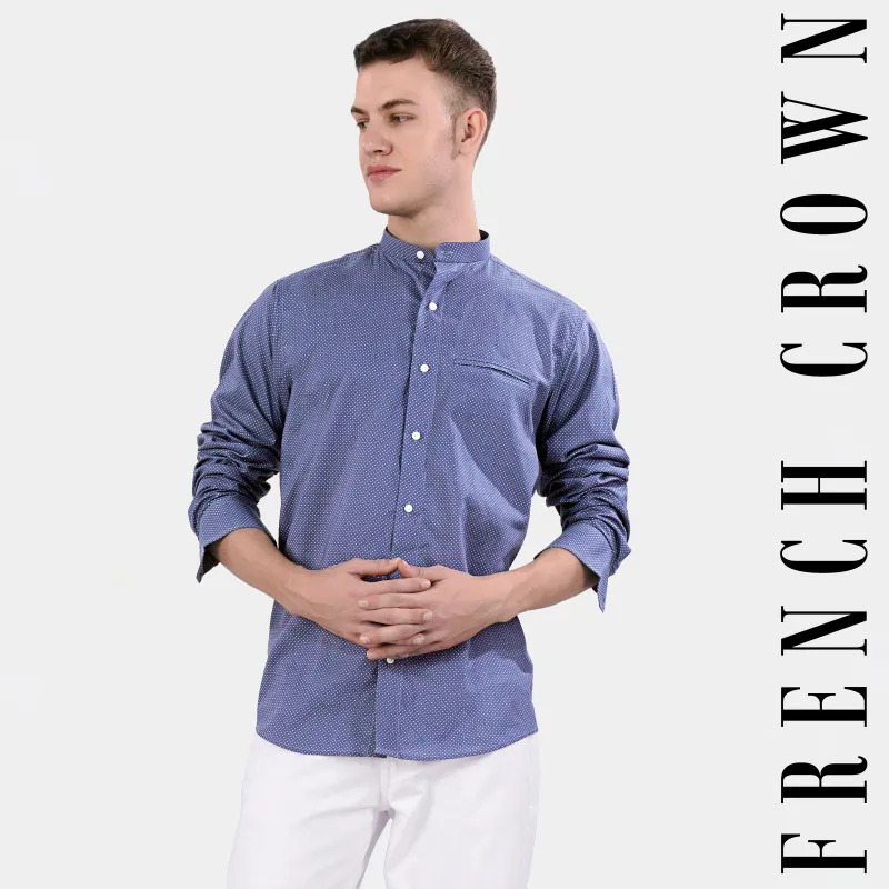 Lapis Blue and White Dots Subtle Sheen Super Soft Premium Cotton Designer Shirt sold by French Crown