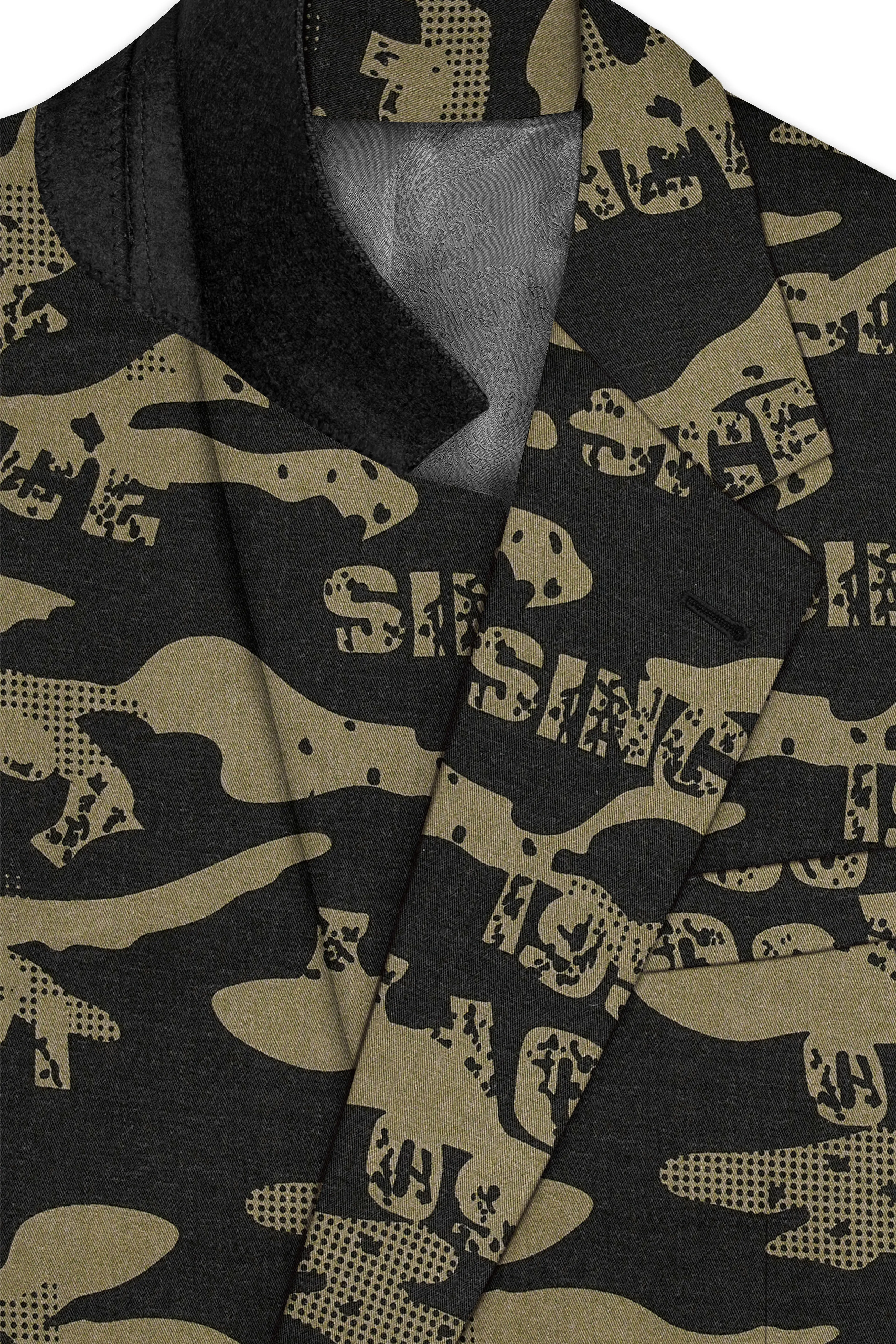 Jade Black and Woodland Green Printed Premium Cotton Single-Breasted Blazer sold by French Crown product image thumbnail 4