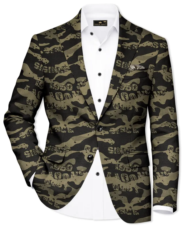 Jade Black and Woodland Green Printed Premium Cotton Single-Breasted Blazer sold by French Crown