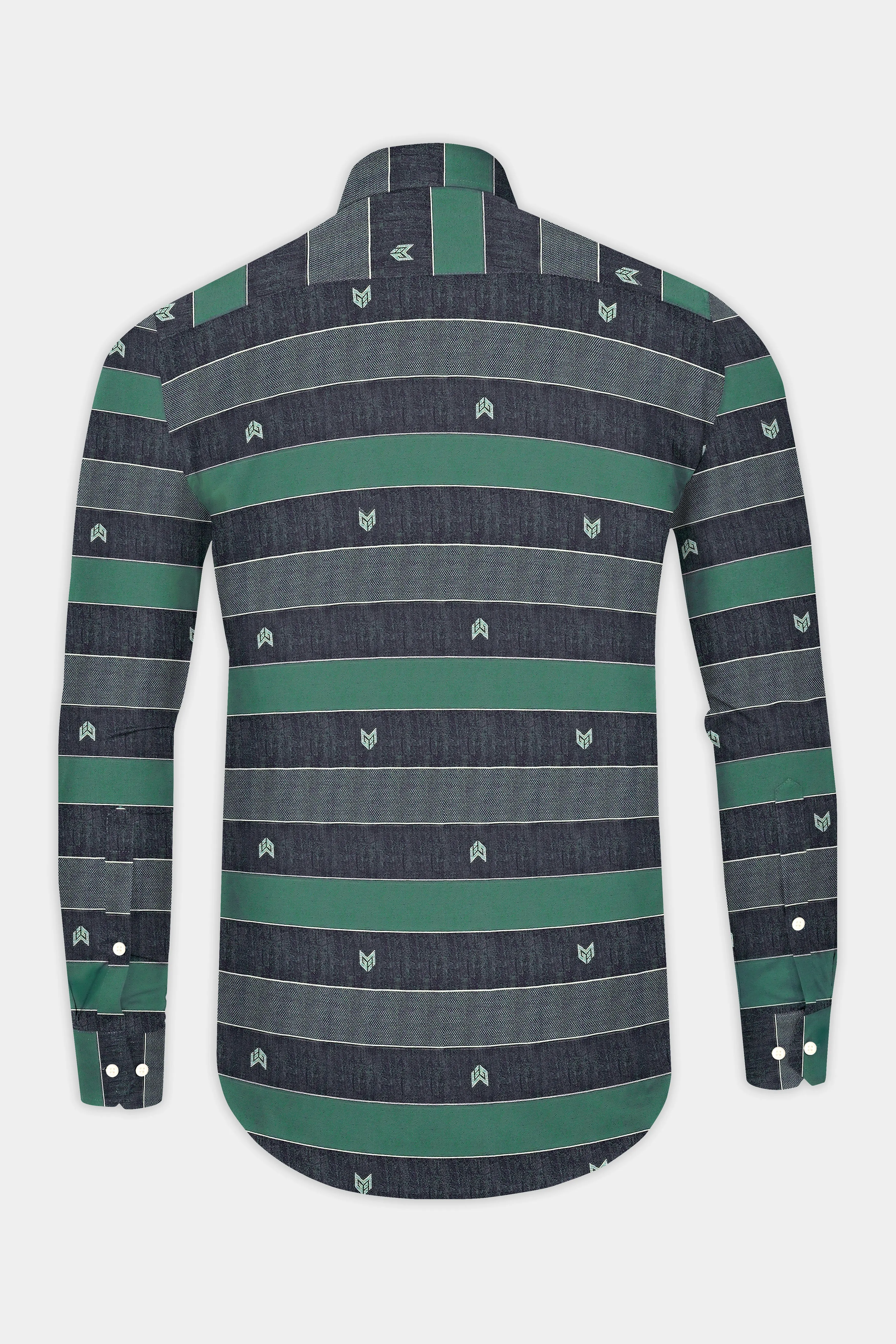 Charade Blue with Viridian Green Striped Jacquard Textured Premium Giza Cotton Shirt sold by French Crown product image thumbnail 5