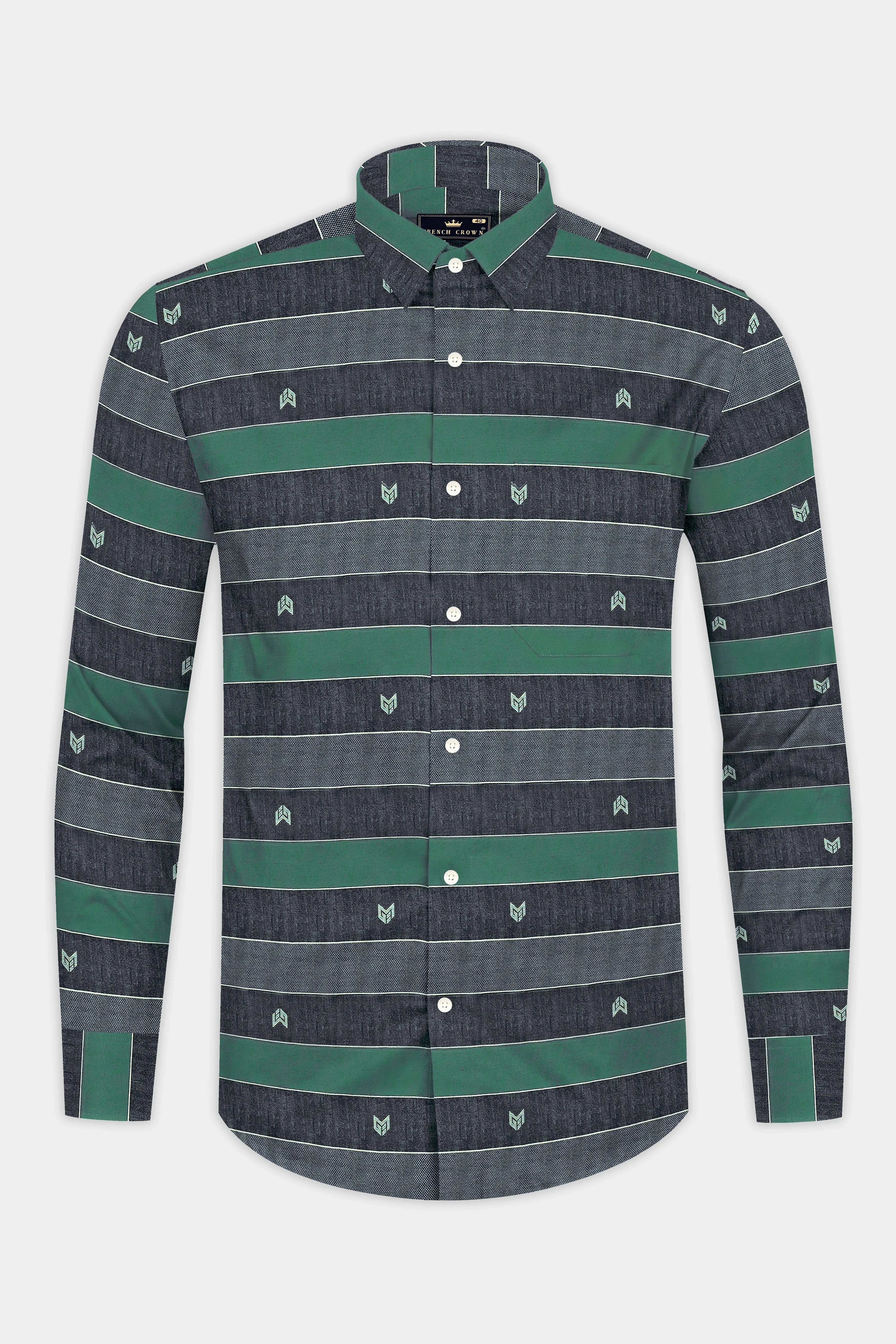 Charade Blue with Viridian Green Striped Jacquard Textured Premium Giza Cotton Shirt sold by French Crown product image thumbnail 4