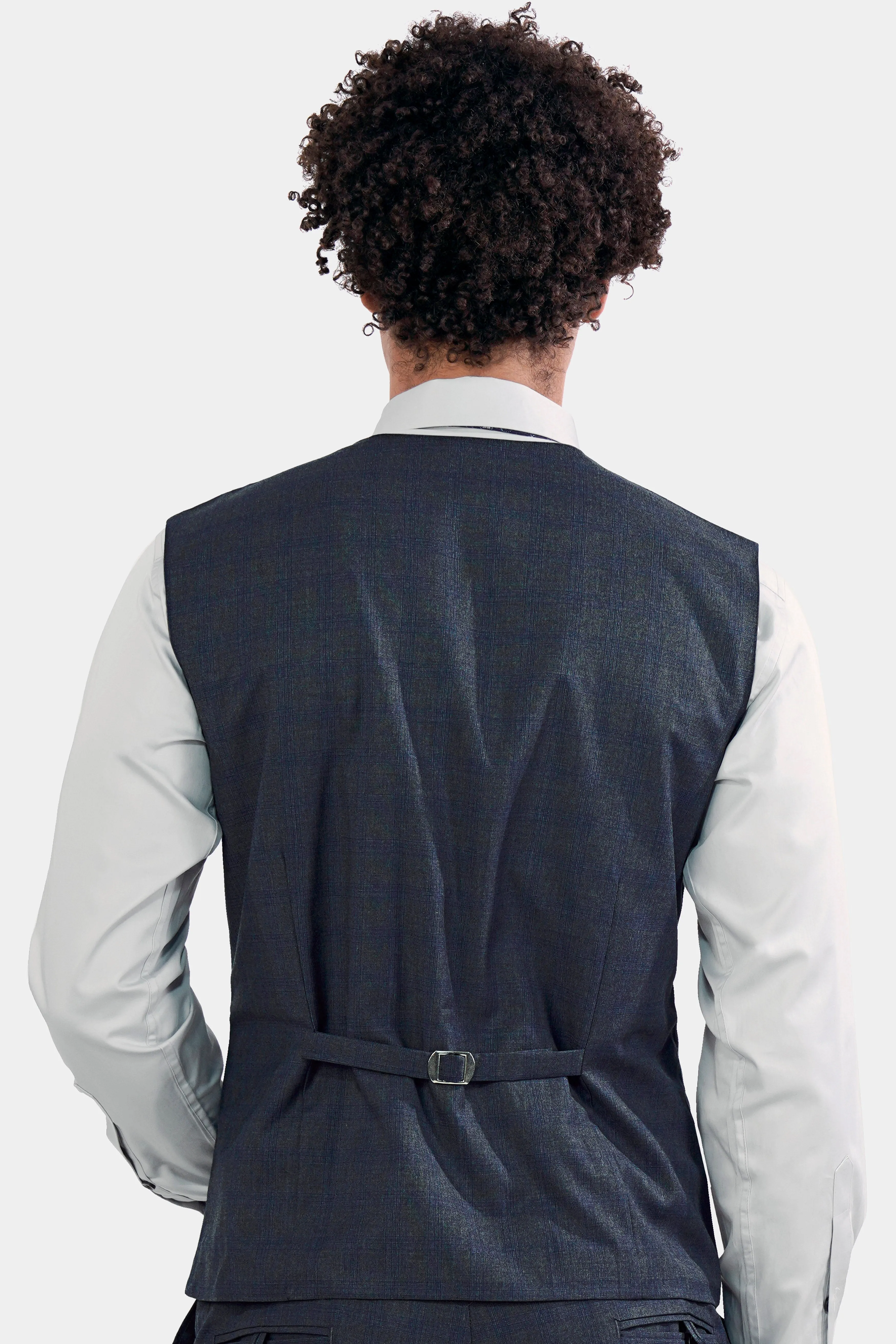 Capecod Gray and Delft Blue Subtle Checkered Wool Rich Waistcoat sold by French Crown product image thumbnail 4