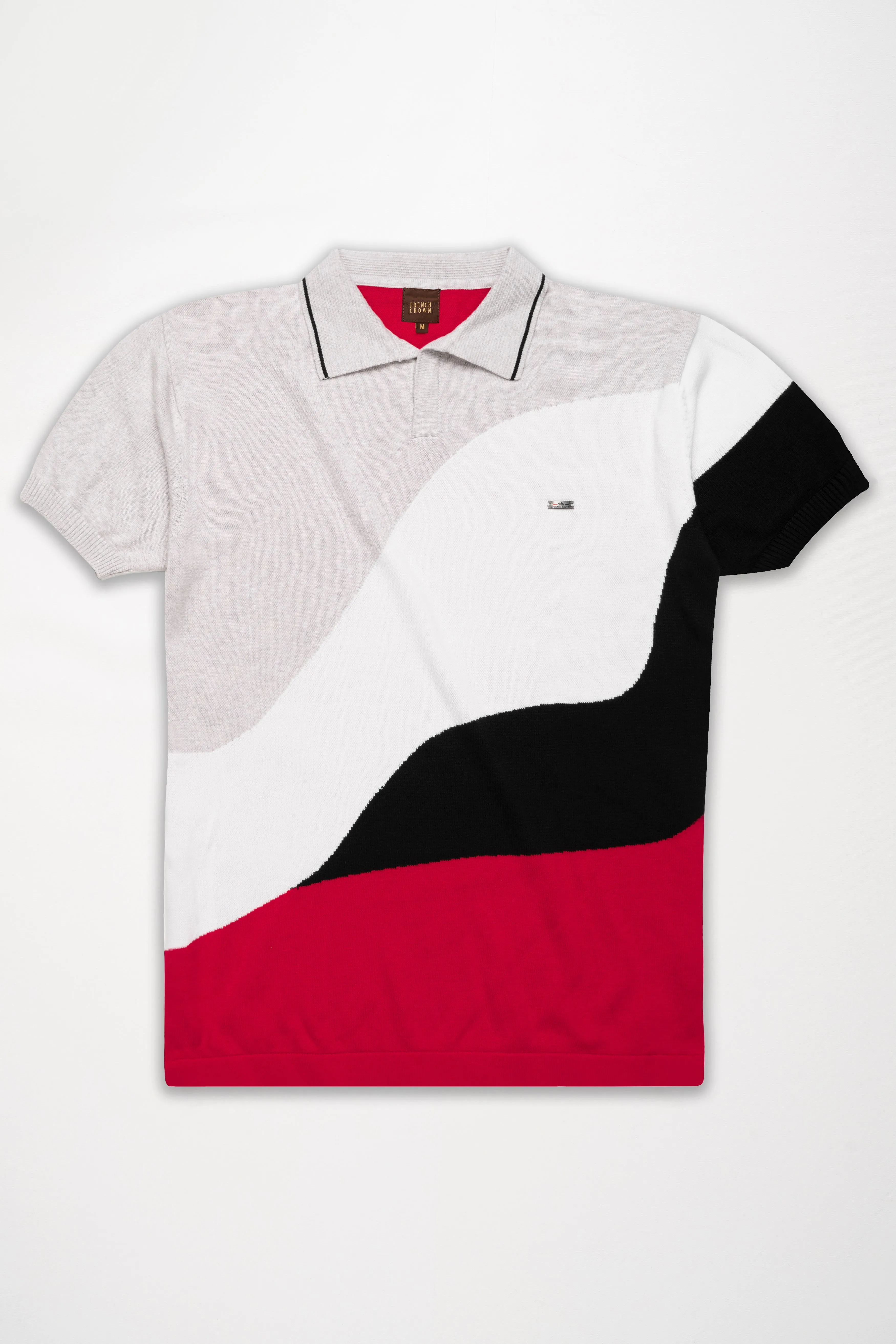 Geyser Gray with White and Black Premium Cotton Flat Knit Polo sold by French Crown product image thumbnail 2
