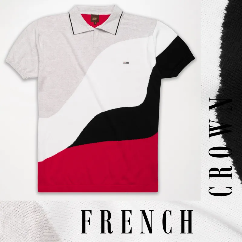 Geyser Gray with White and Black Premium Cotton Flat Knit Polo sold by French Crown