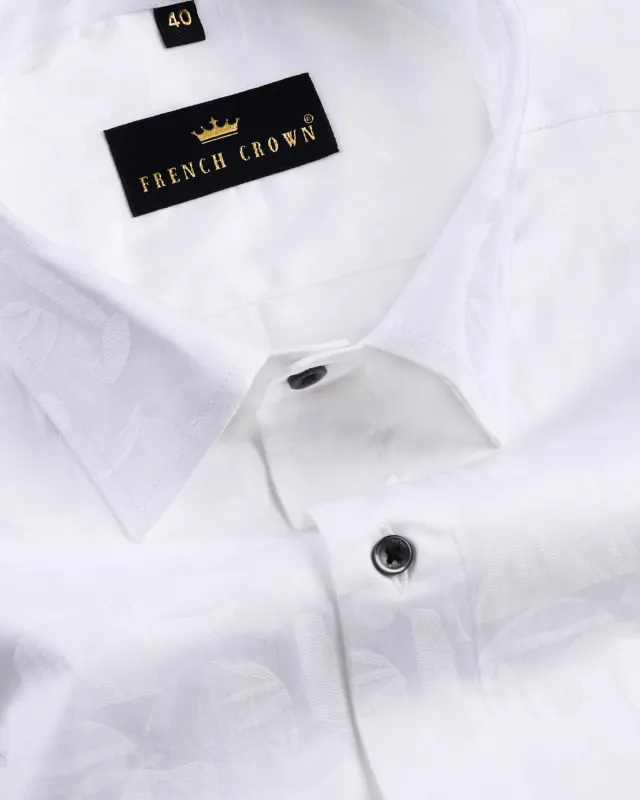 Bright White Geometric Jacquard Patterned Giza Cotton Shirt sold by French Crown