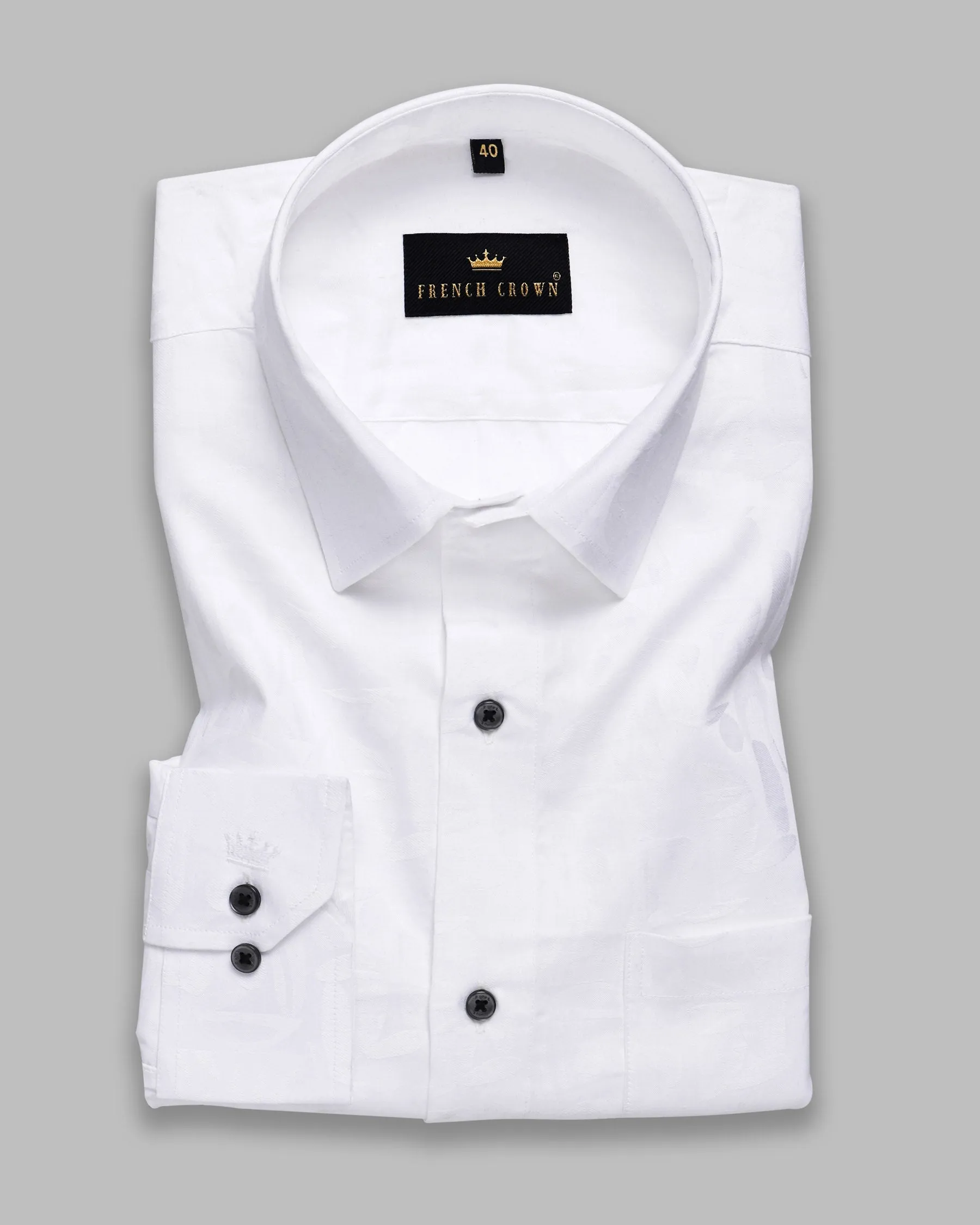 Bright White Geometric Jacquard Patterned Giza Cotton Shirt sold by French Crown product image thumbnail 3