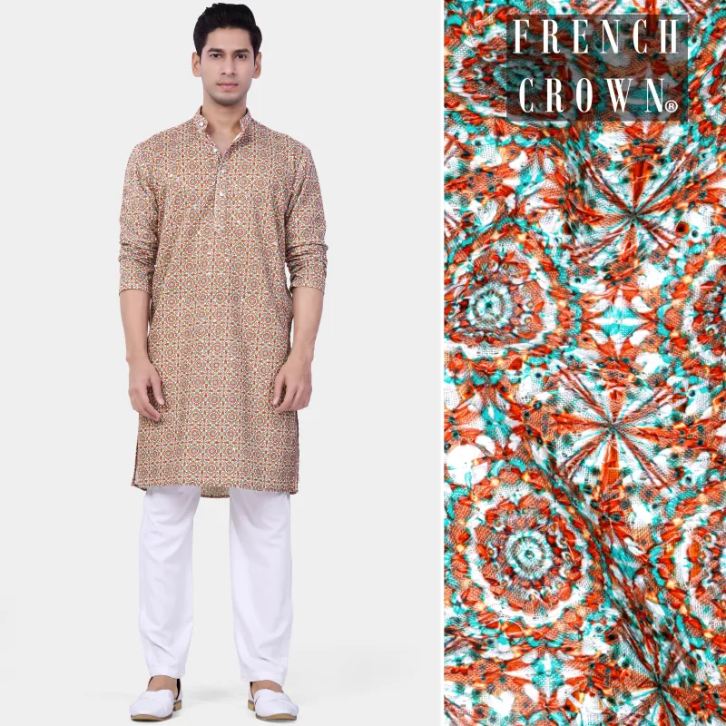 Caribbean Blue And Brilliant Rose Pink Designer Thread Embroidered Kurta Set sold by French Crown