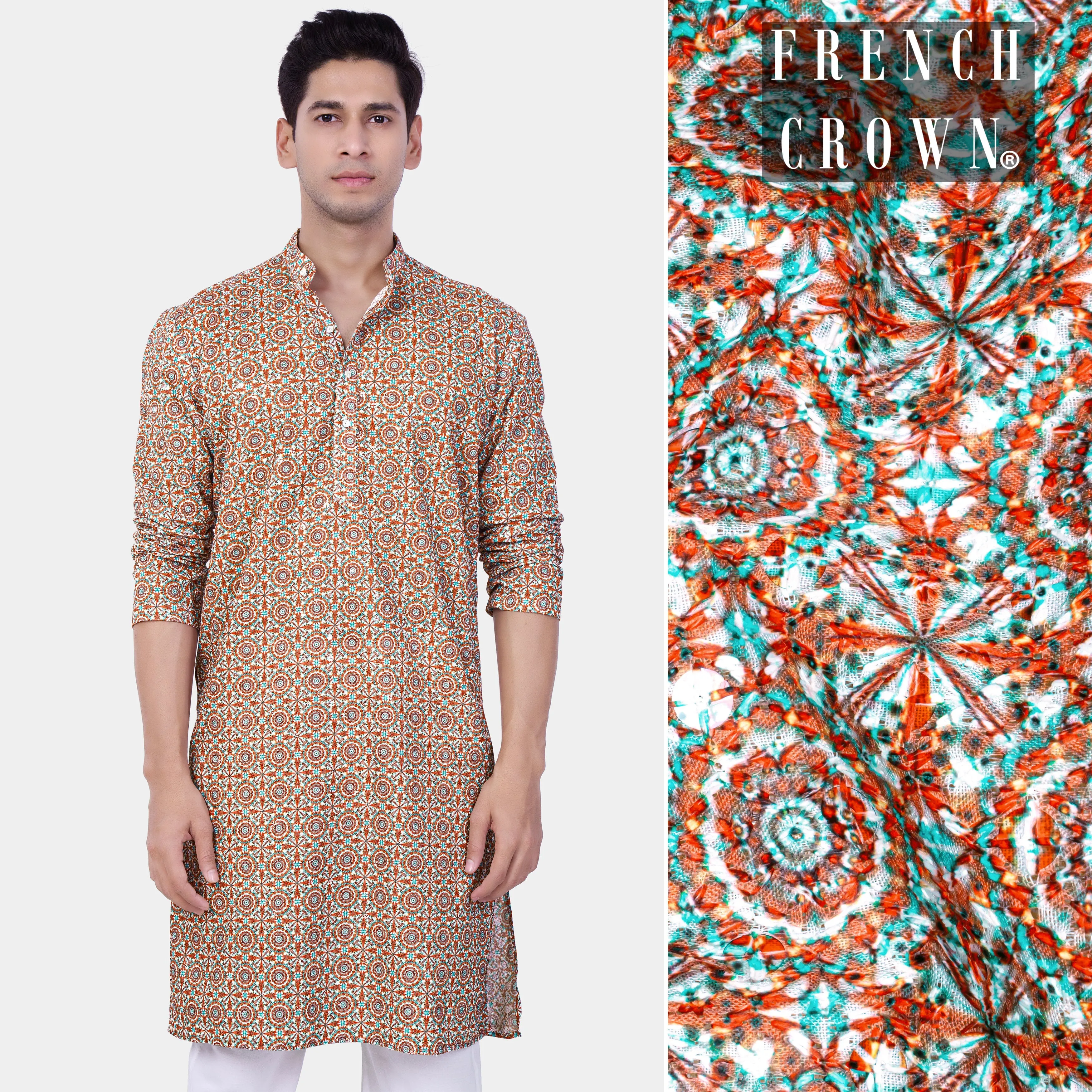 Caribbean Blue And Brilliant Rose Pink Designer Thread Embroidered Kurta sold by French Crown