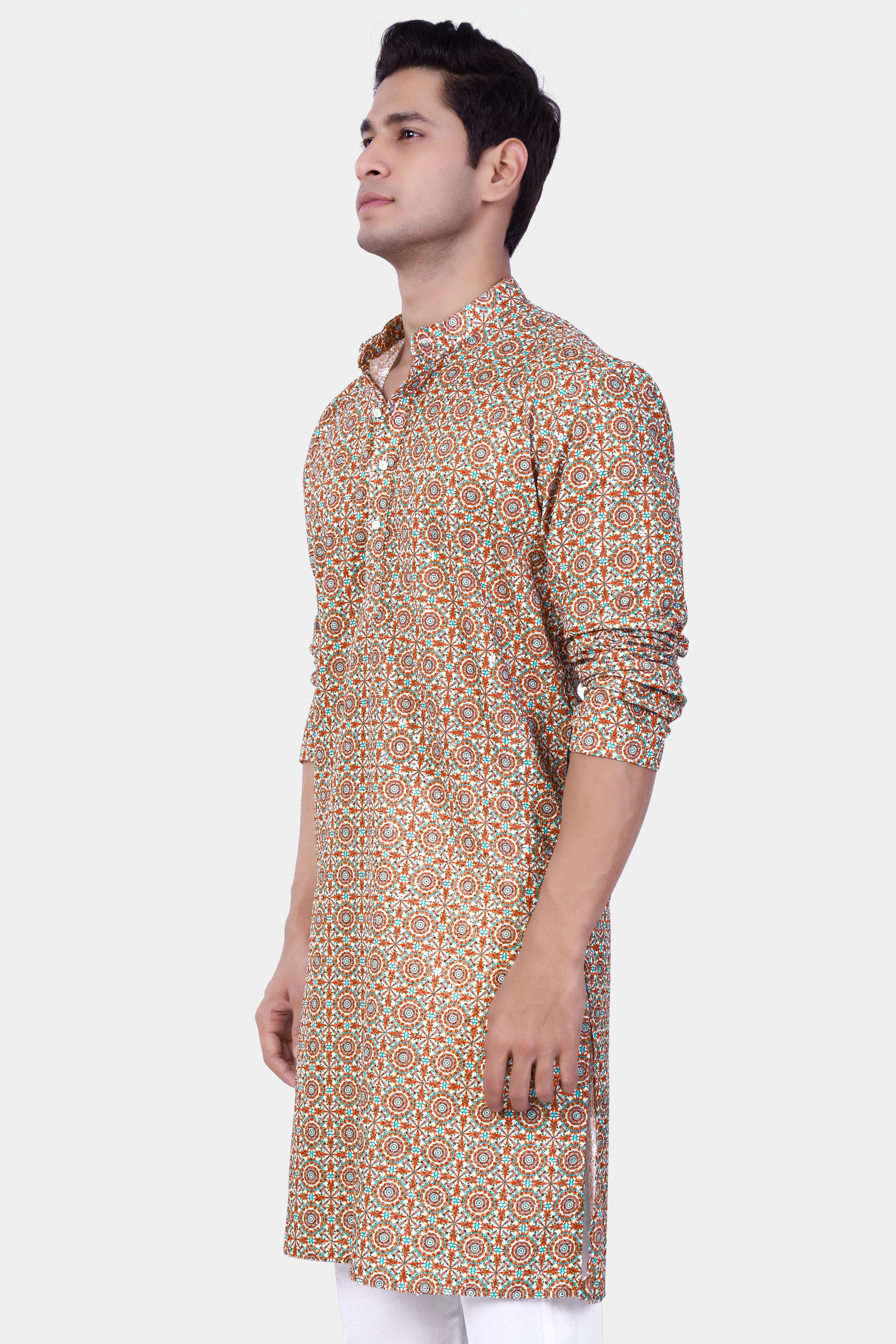 Caribbean Blue And Brilliant Rose Pink Designer Thread Embroidered Kurta sold by French Crown product image thumbnail 5