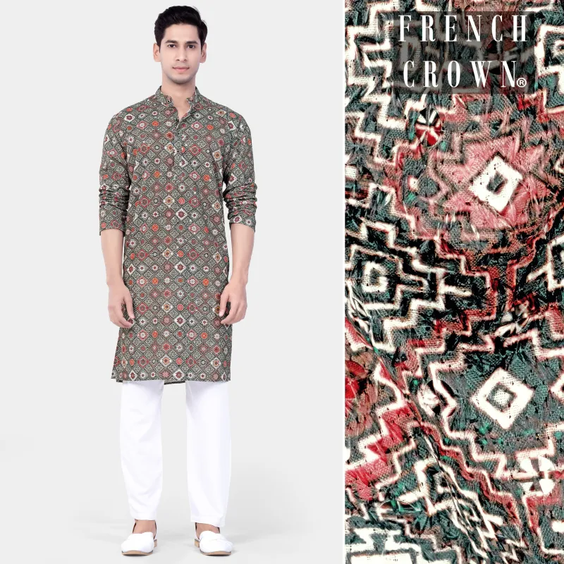 Ironside Green And Rosy Pink Multicolour Thread Embroidered Kurta Set sold by French Crown