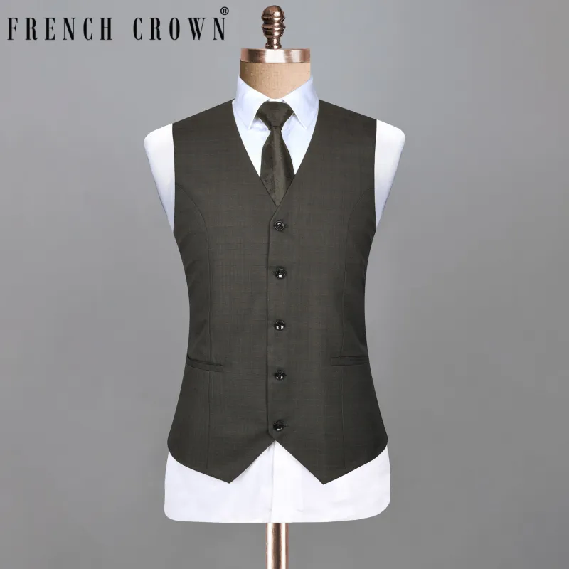 Wood Brown Wool blend Waistcoat sold by French Crown