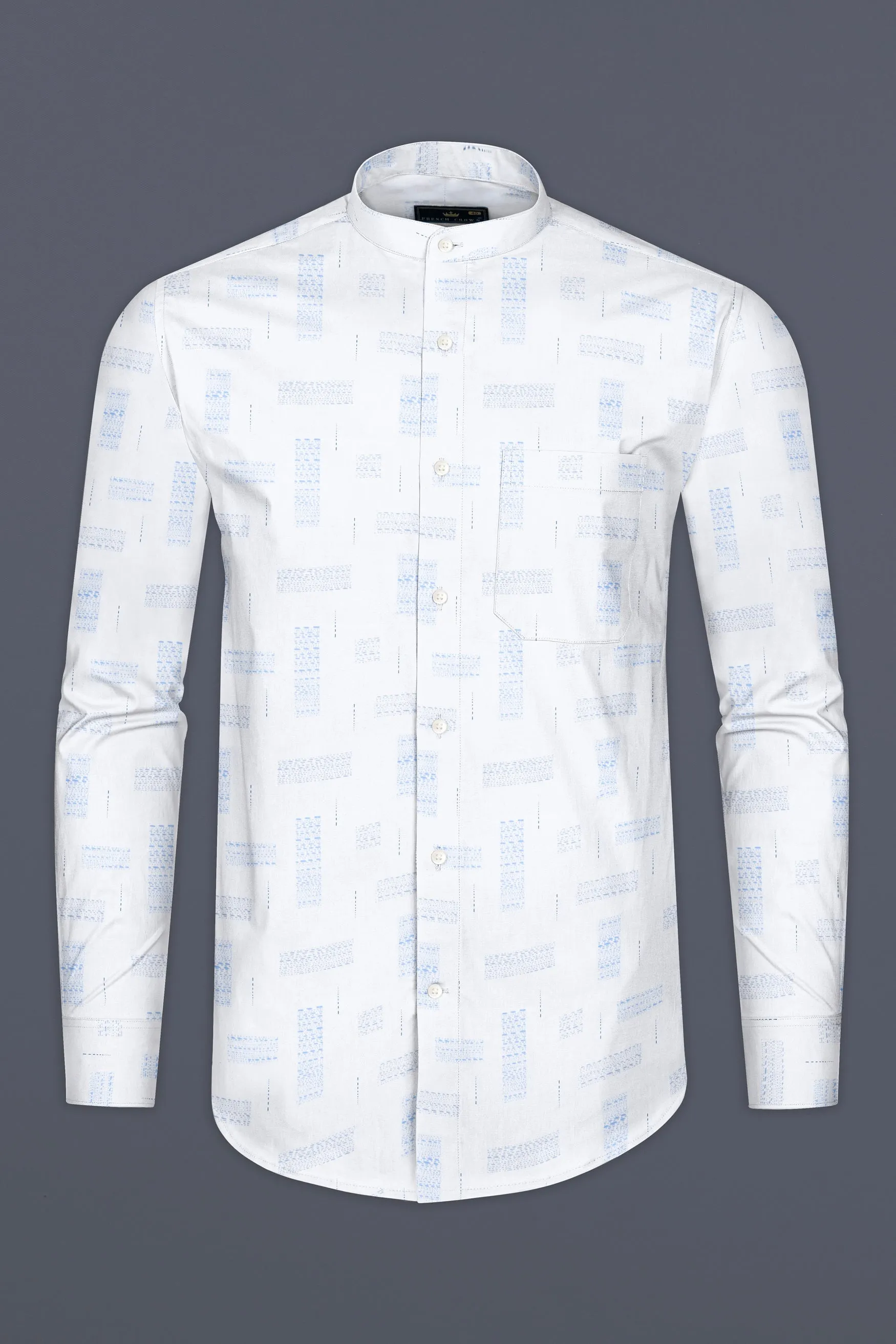Bright White with Polo Blue Textured Subtle Sheen Super Soft Premium Cotton Shirt sold by French Crown product image thumbnail 4