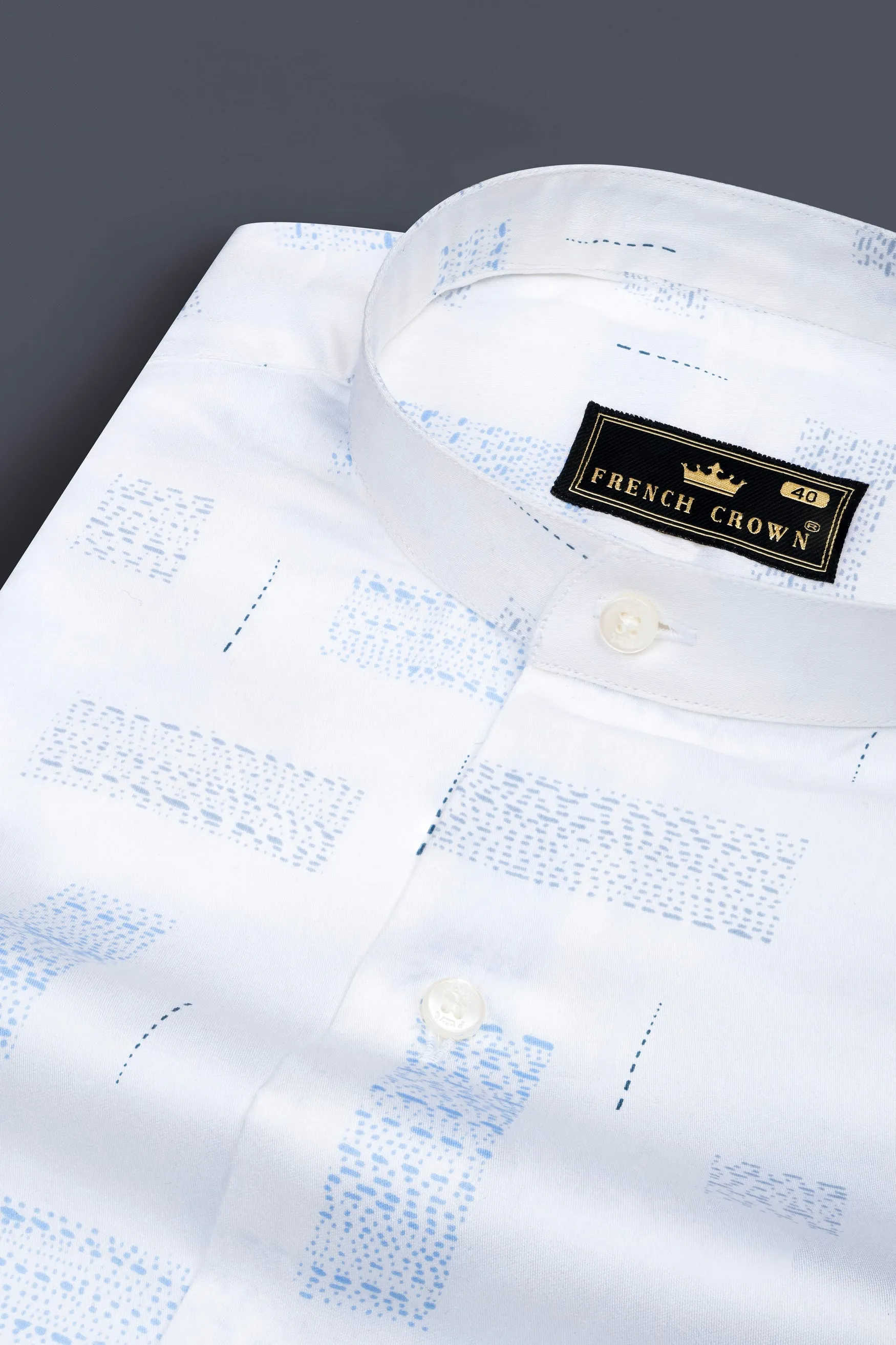 Bright White with Polo Blue Textured Subtle Sheen Super Soft Premium Cotton Shirt sold by French Crown