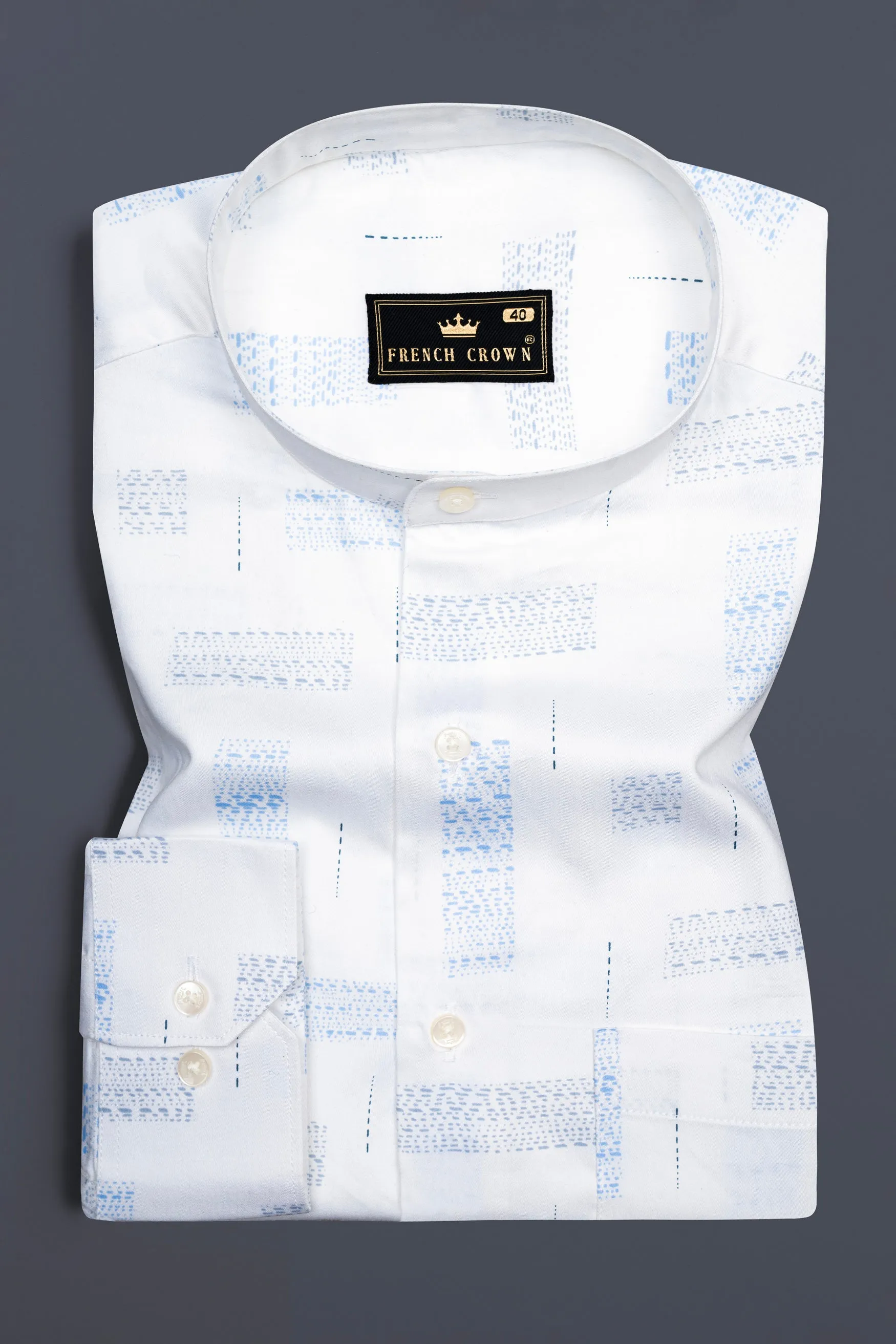Bright White with Polo Blue Textured Subtle Sheen Super Soft Premium Cotton Shirt sold by French Crown product image thumbnail 3