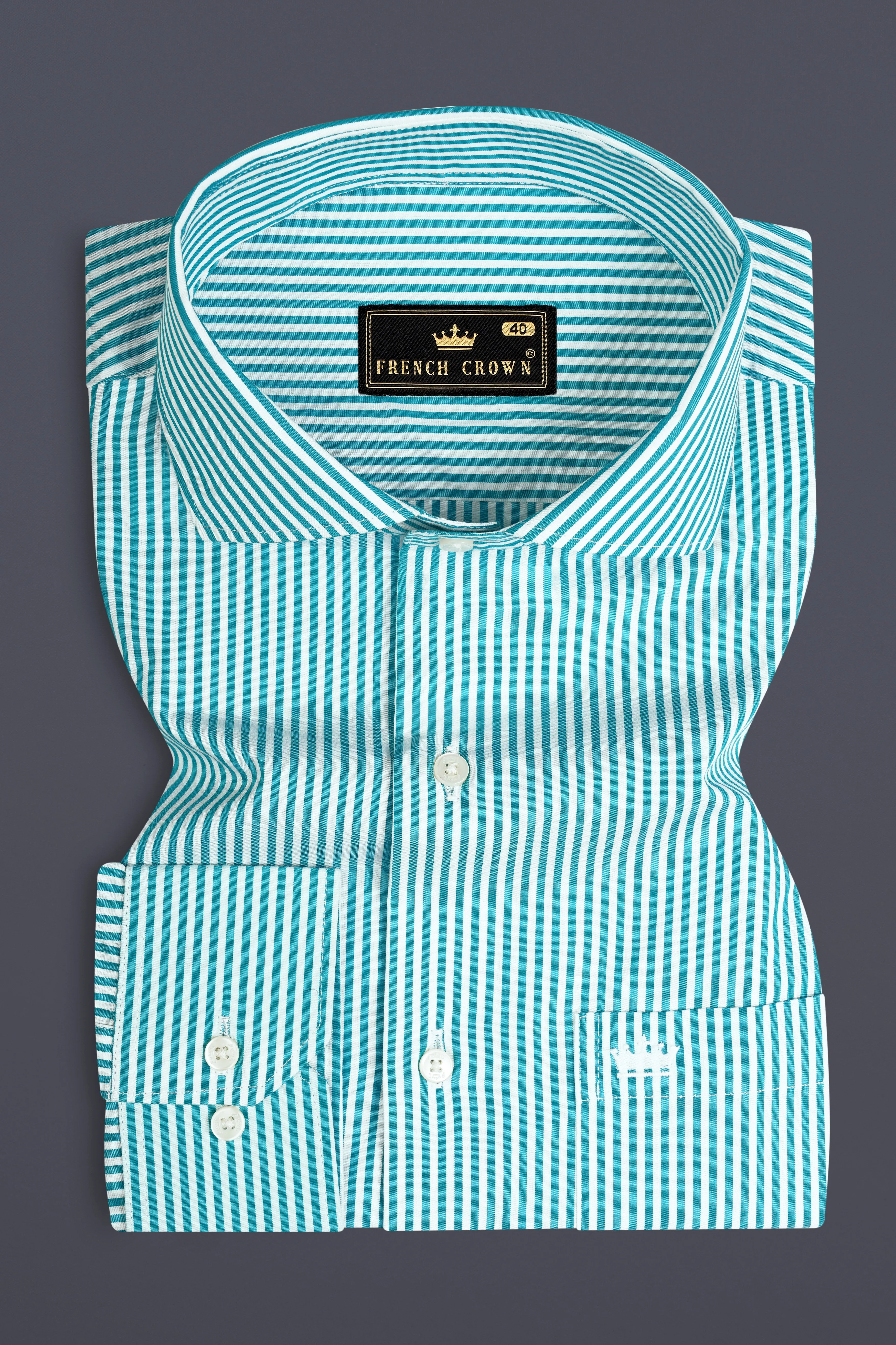 Cerulean Blue And Bright White Striped Super Soft Premium Cotton Shirt sold by French Crown product image thumbnail 3