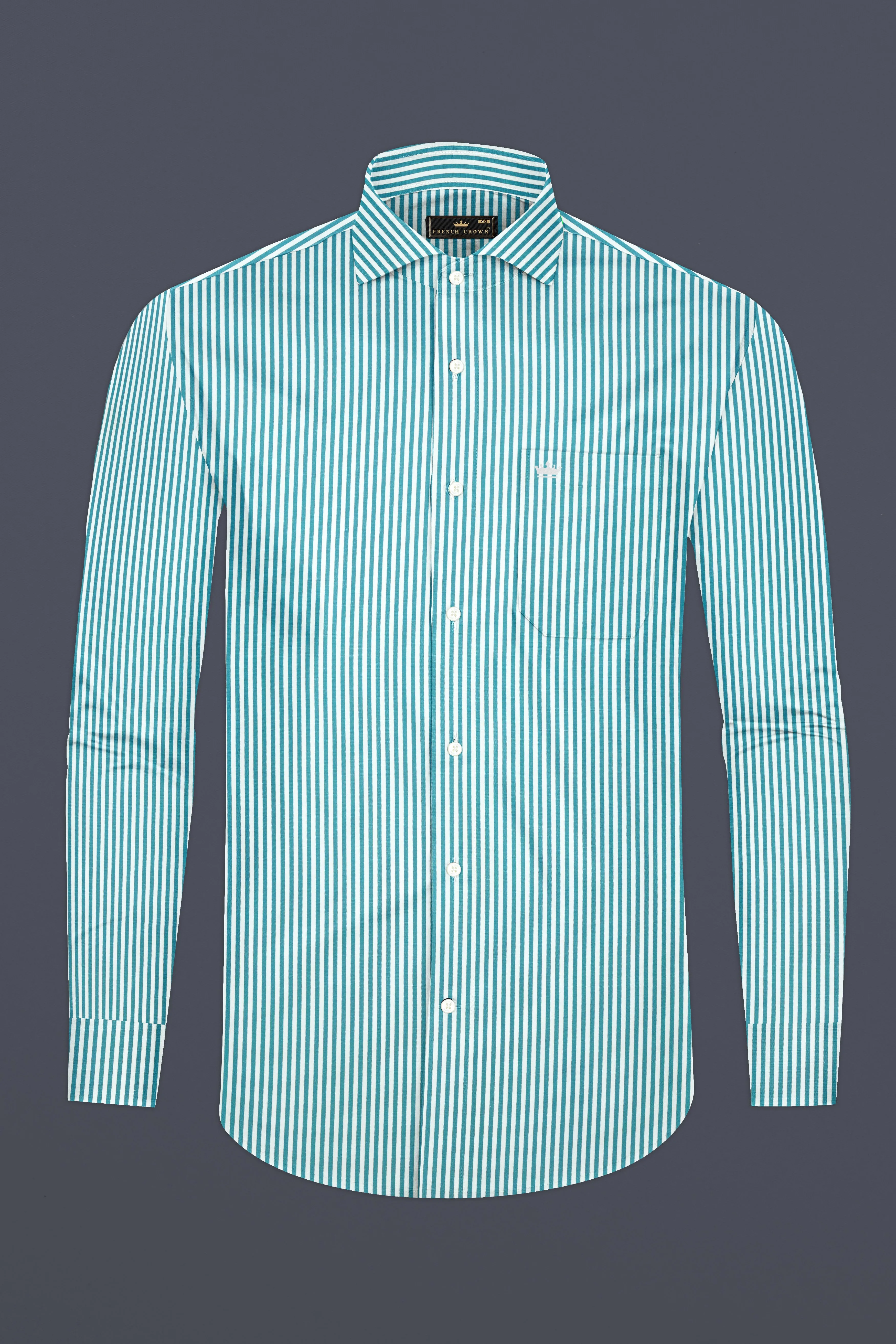 Cerulean Blue And Bright White Striped Super Soft Premium Cotton Shirt sold by French Crown product image thumbnail 4
