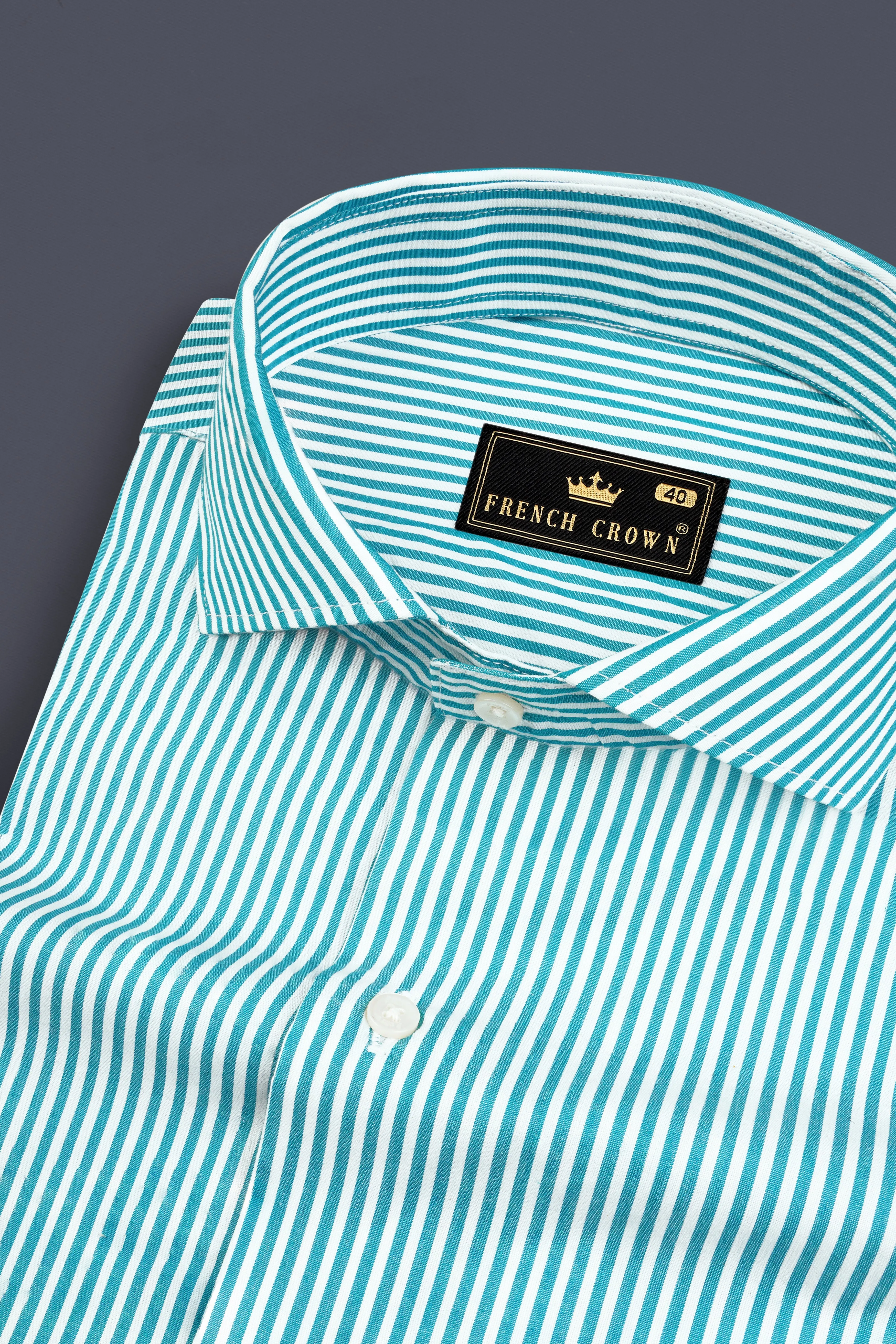 Cerulean Blue And Bright White Striped Super Soft Premium Cotton Shirt sold by French Crown