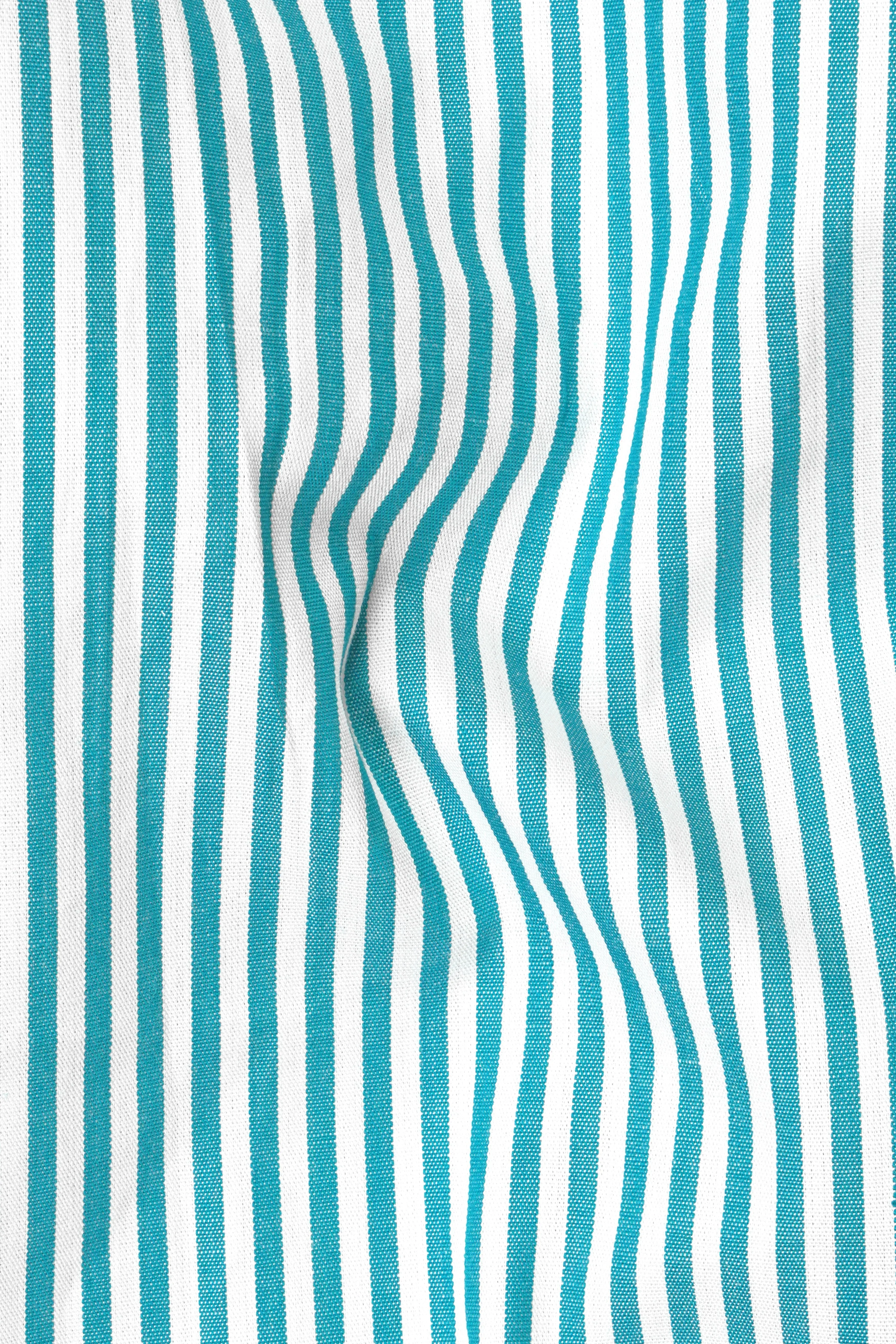 Cerulean Blue And Bright White Striped Super Soft Premium Cotton Shirt sold by French Crown product image thumbnail 2