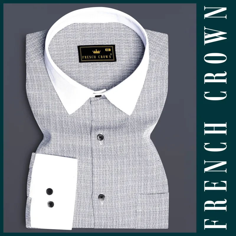 GraphiteElite-Mischka Gray Dobby Textured Premium Giza Cotton White Cuff Collar Dress Shirt sold by French Crown