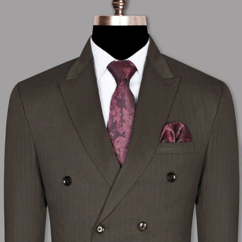 Cedar Brown Wool Blend Double Breasted Blazer made by French Crown