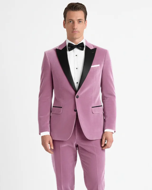 Velrosa-Turkish Rose Velvet Peak Lapel Tuxedo Suit sold by French Crown