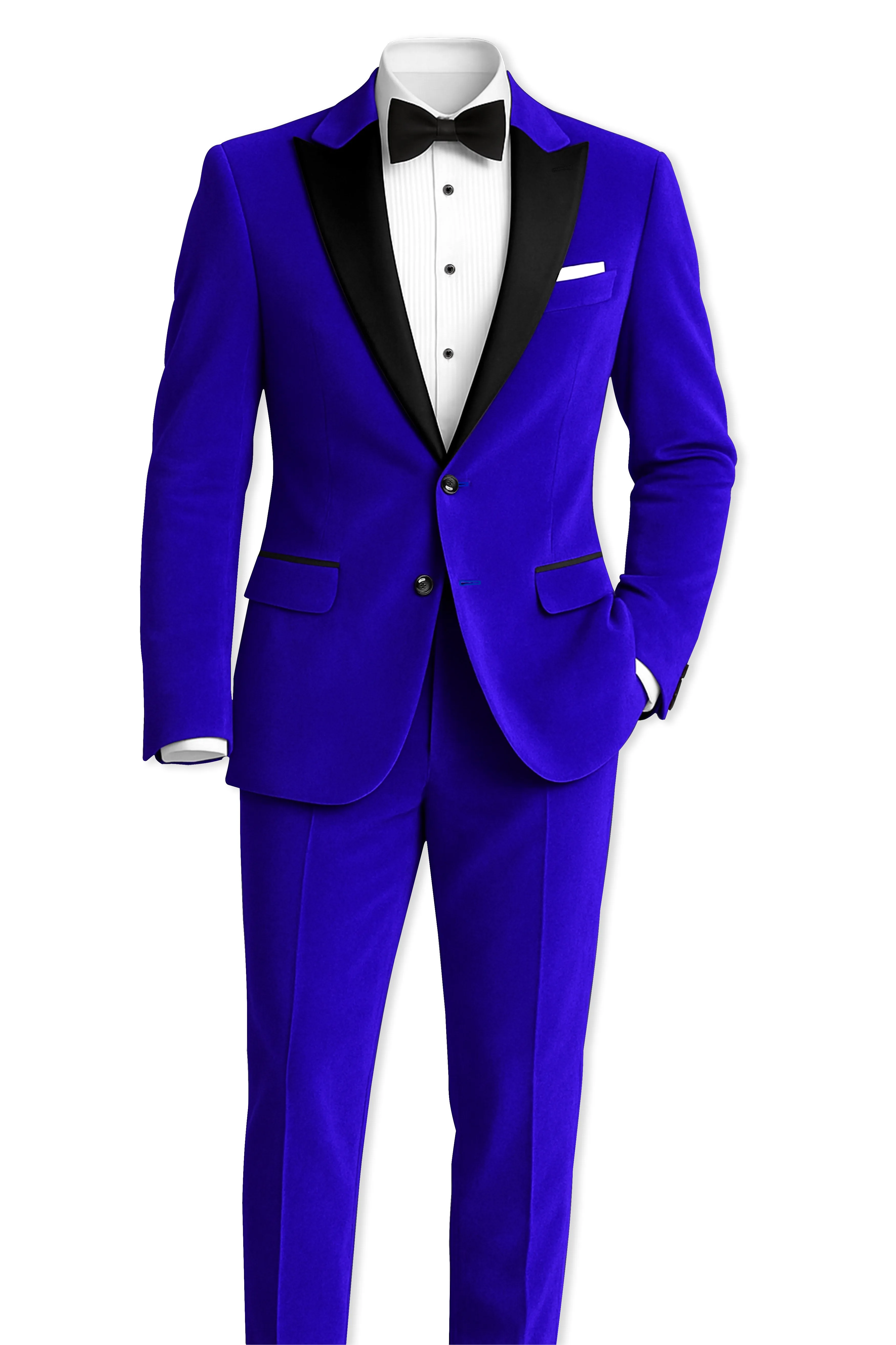 Blucrest-Ultramarine Blue Velvet Peak Lapel Tuxedo Suit sold by French Crown product image thumbnail 5