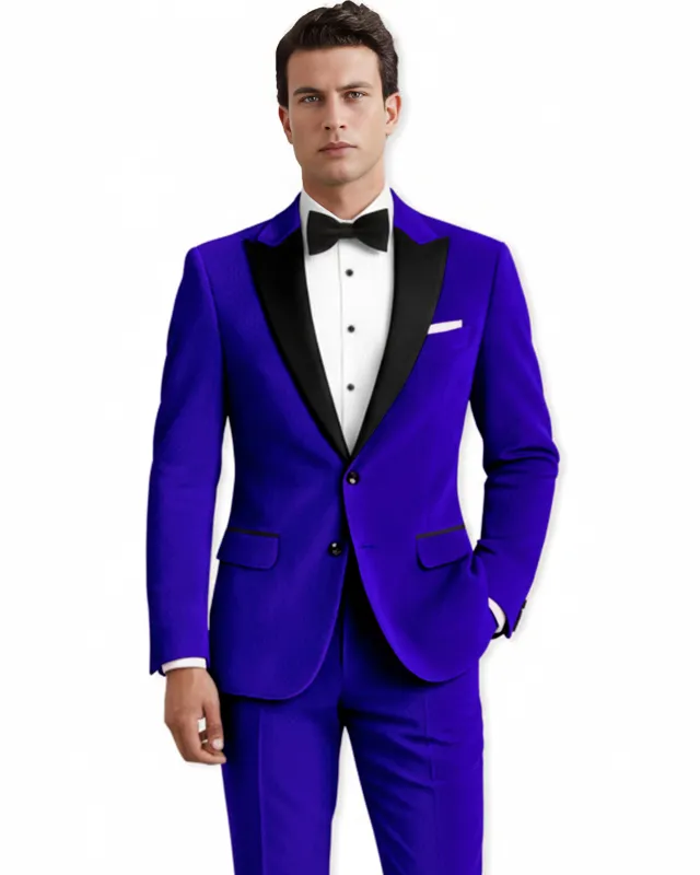 Blucrest-Ultramarine Blue Velvet Peak Lapel Tuxedo Suit sold by French Crown