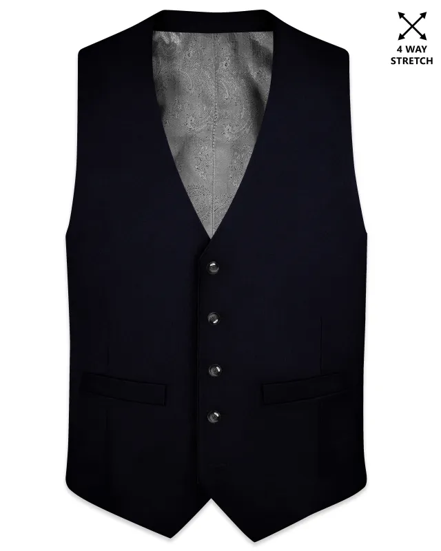 Aozora-Japanese Marine Blue 4-Way Stretch Wrinkle-Free Wool Rich Waistcoat sold by French Crown