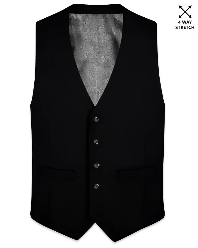 Kuro-Japanese Black 4-Way Stretch Wrinkle-Free Wool Rich Waistcoat sold by French Crown