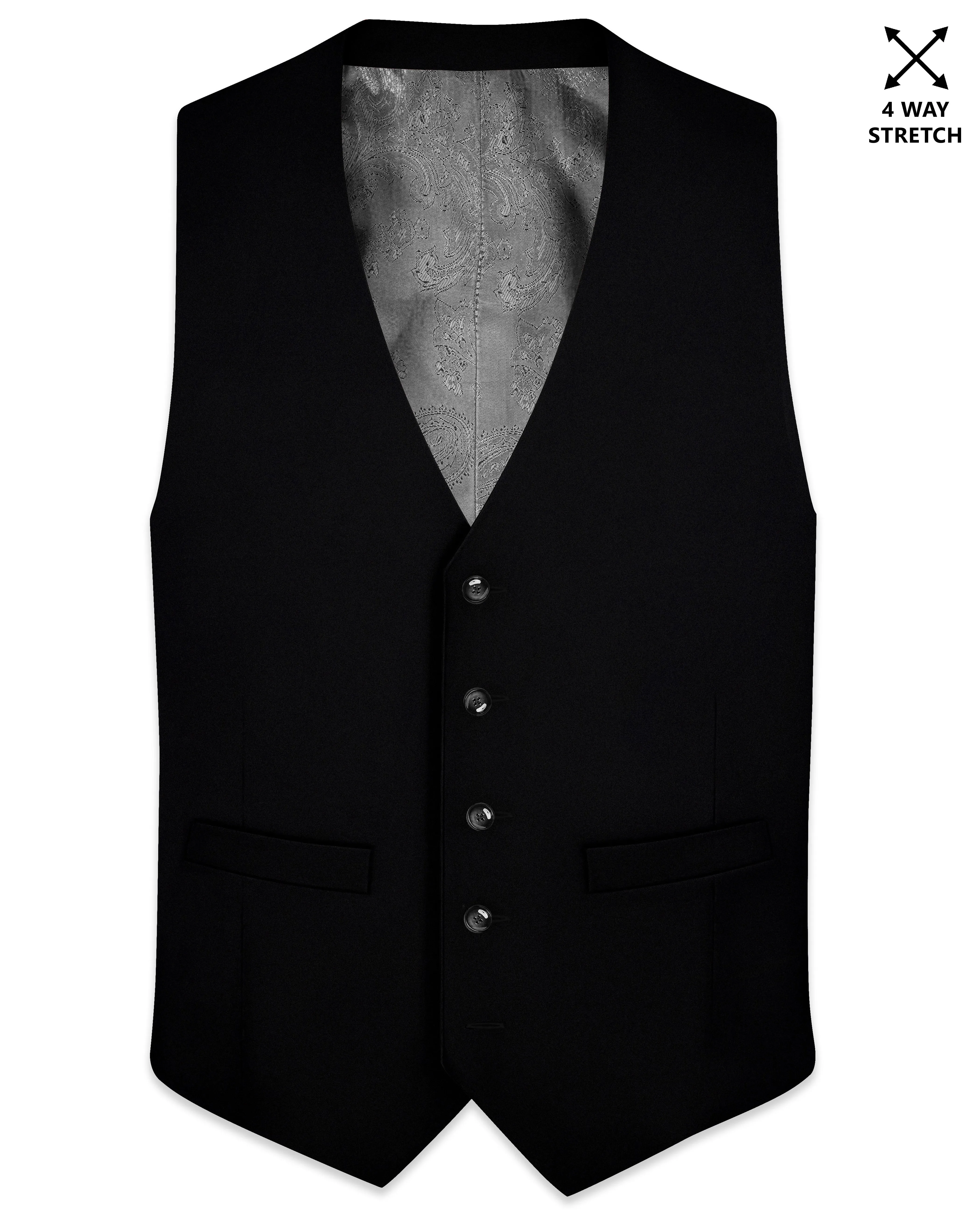 Kuro-Japanese Black 4-Way Stretch Wrinkle-Free Wool Rich Waistcoat sold by French Crown