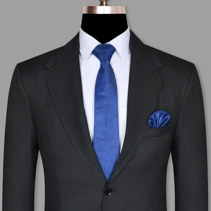 Charcoal Subtle windowpane Wool Blend Blazer sold by French Crown