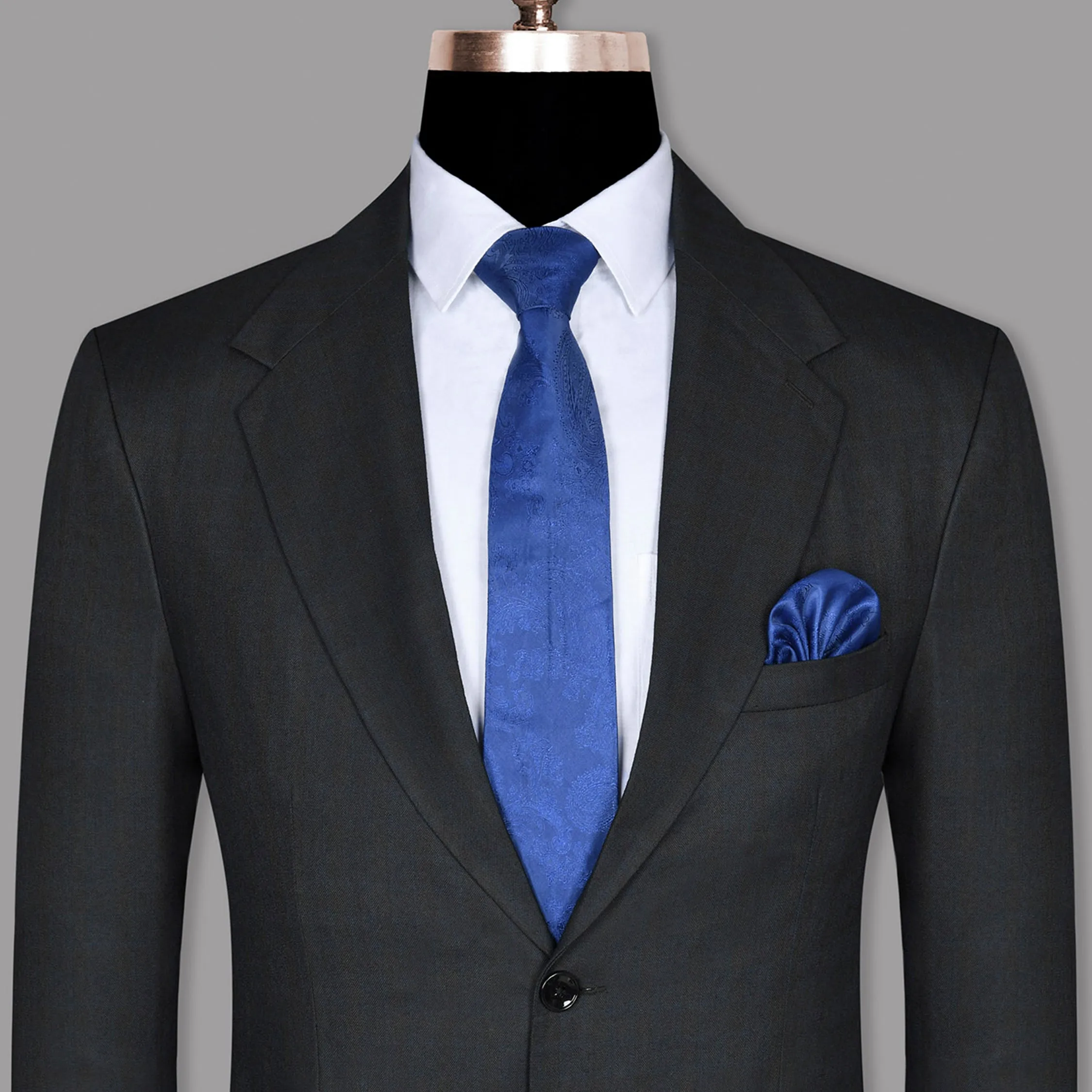 Charcoal Subtle windowpane Wool Blend Blazer sold by French Crown