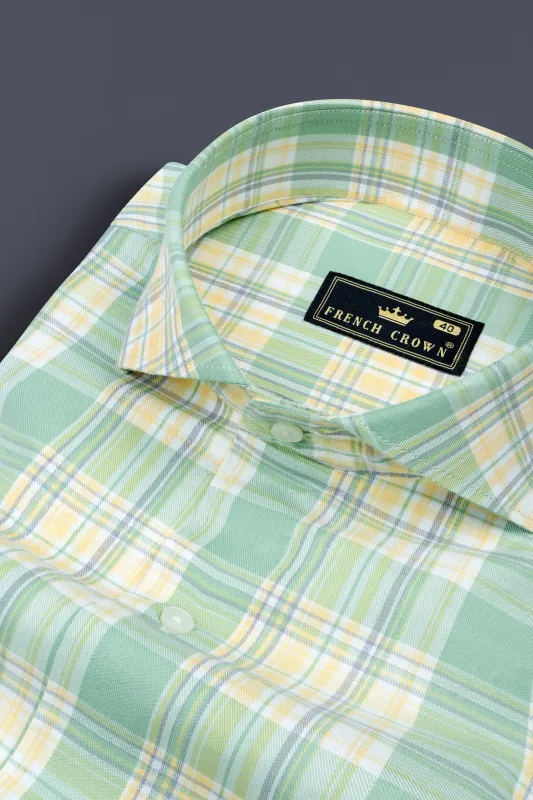 Turquoise Green with Astra Brown Twill Plaid Premium Cotton Shirt sold by French Crown