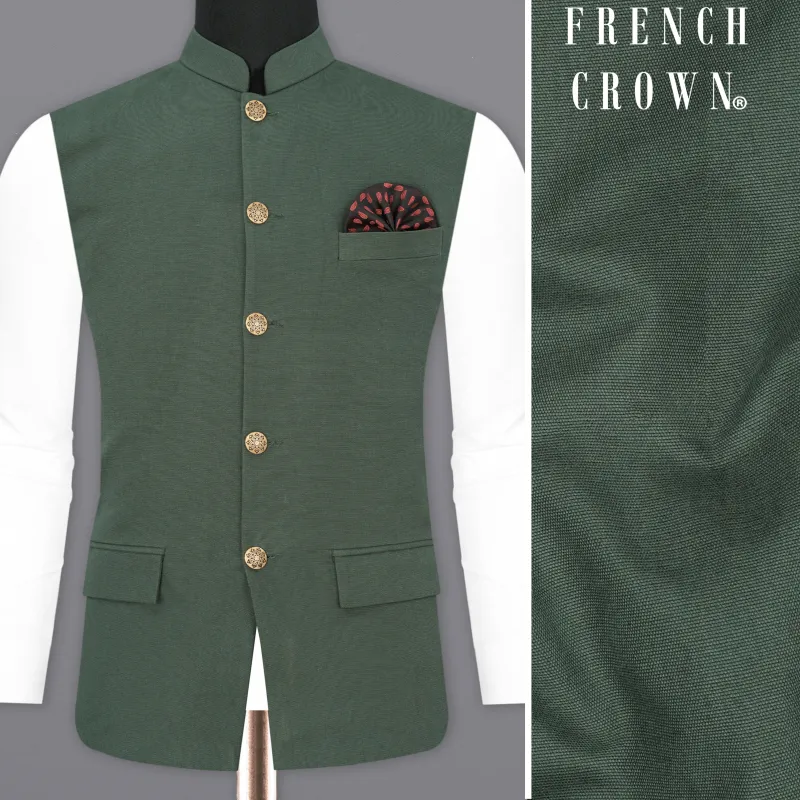 Asparagus Green Plaid Premium Cotton Nehru Jacket sold by French Crown